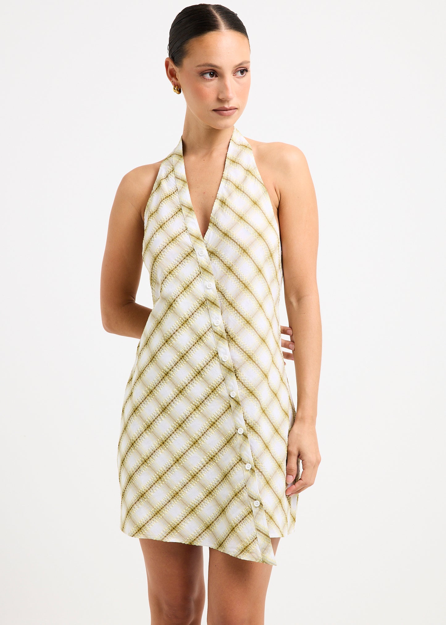 Abby Assymetric Check Mini Dress