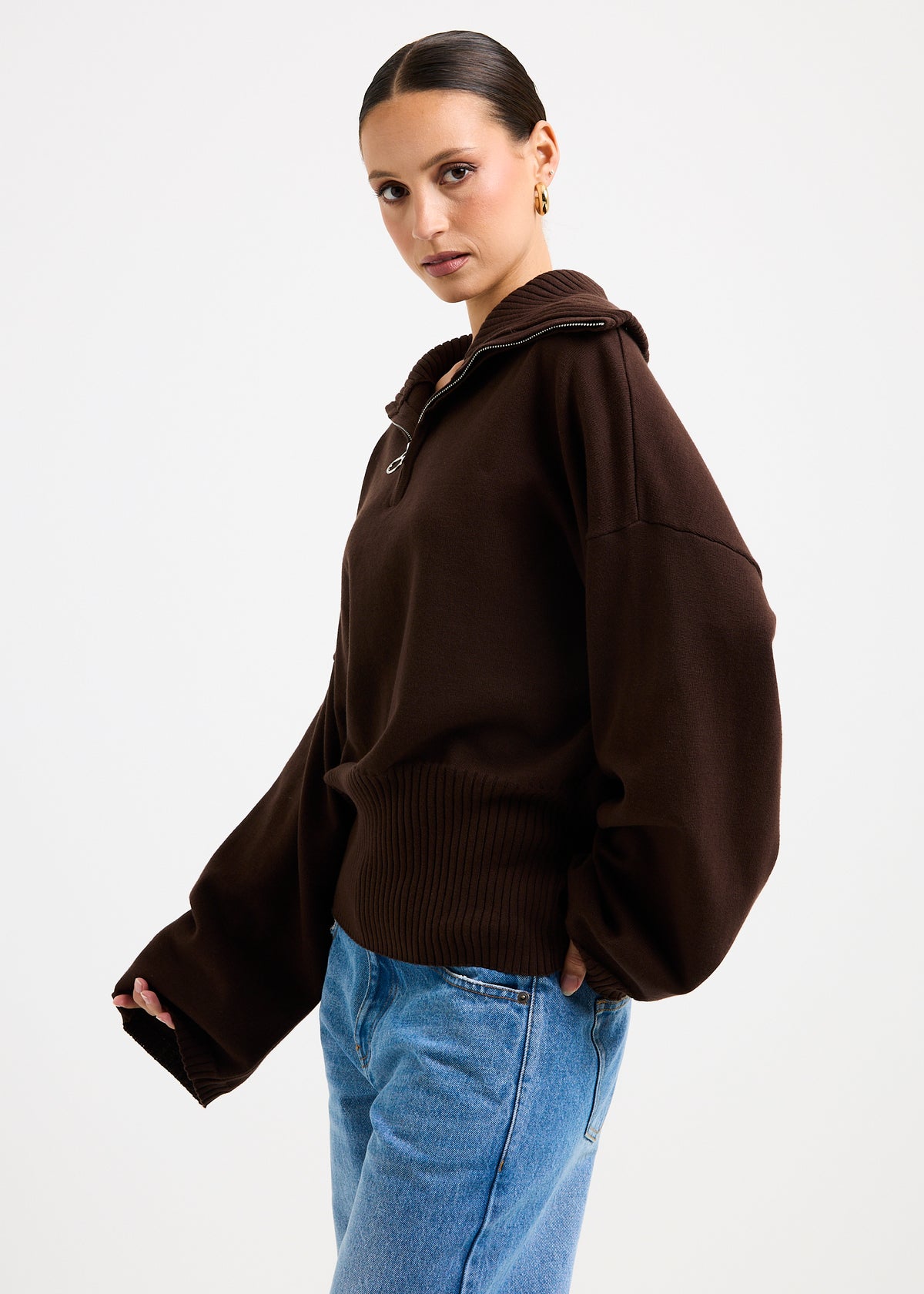 Florian Quarter Zip Jumper CHOCOLATE