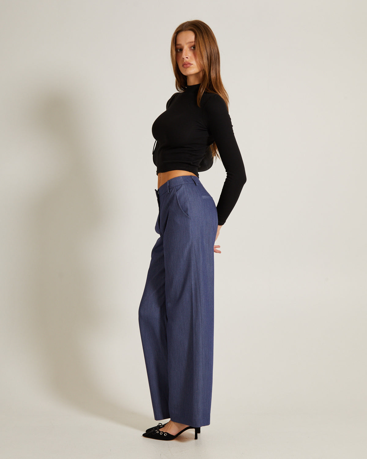 Ribbed Long Sleeve Crop Skivvy BLACK
