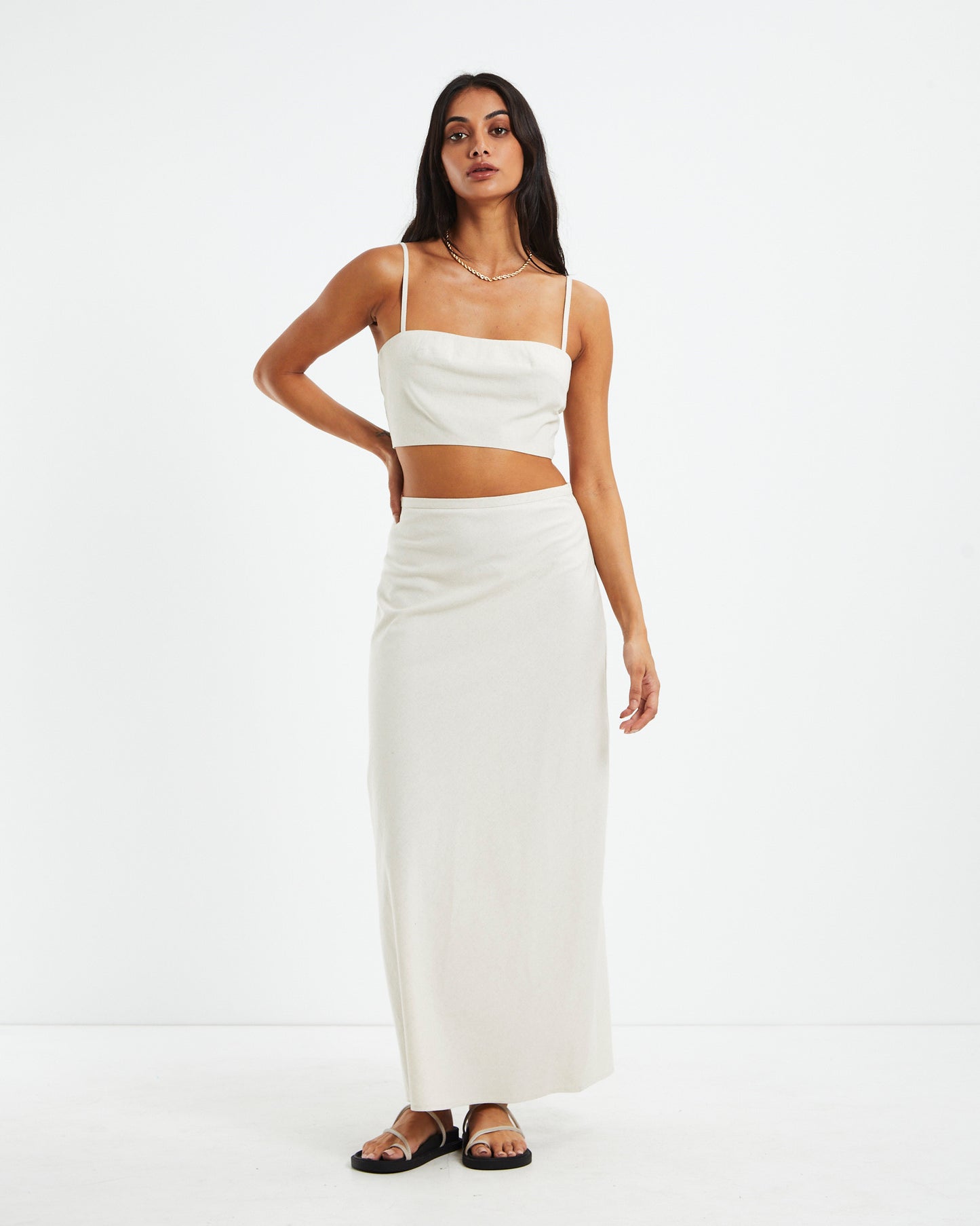 Delilah Linen Bandeau Top Oat Marle