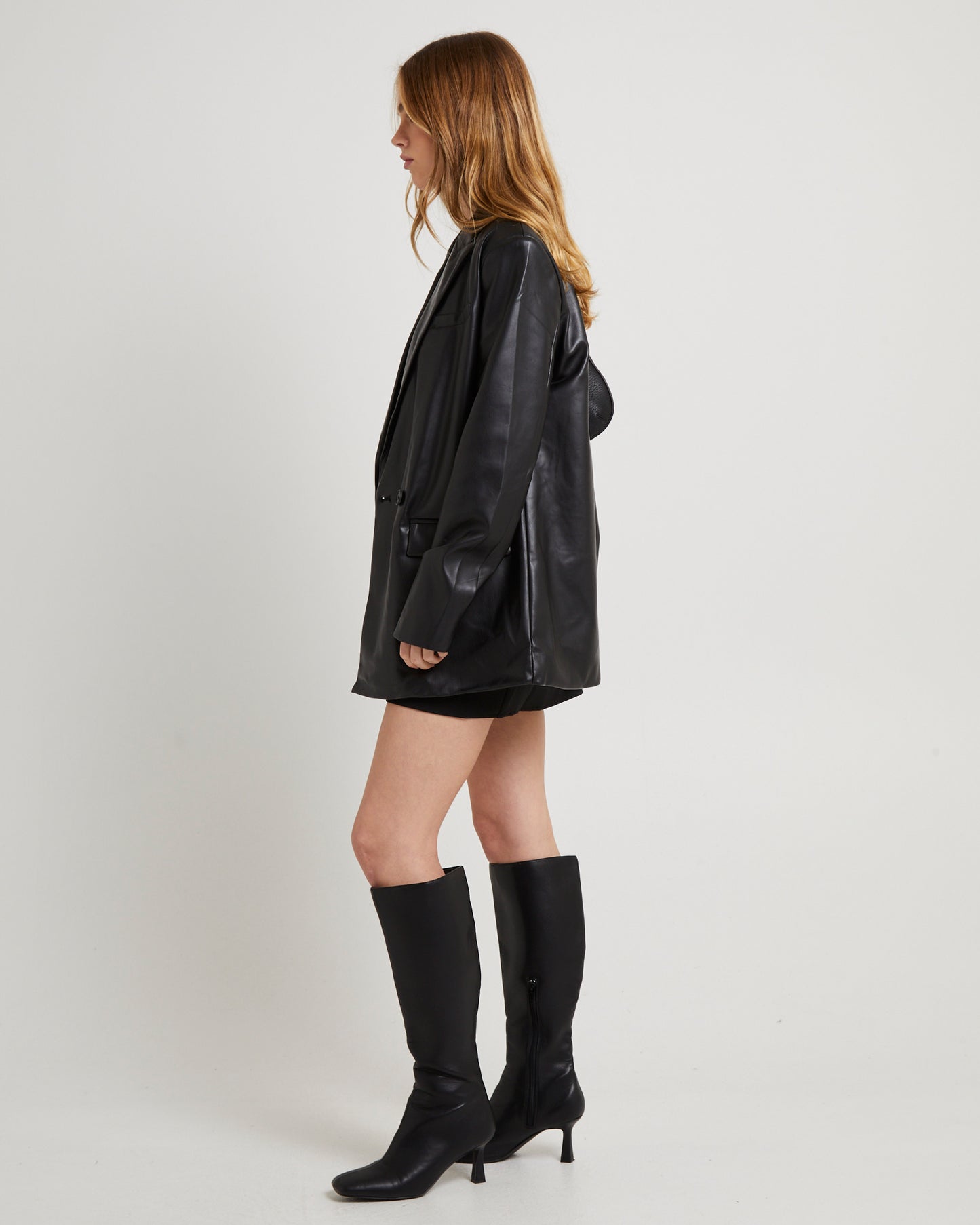 Kylie Boxy PU Blazer Black