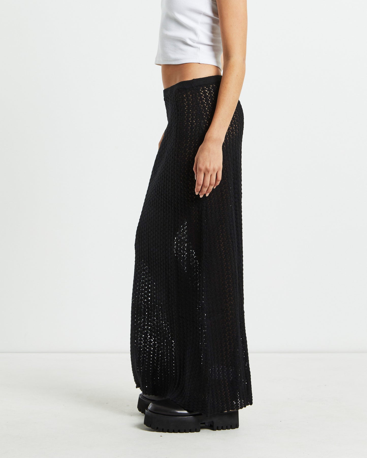 Alora Sheer Pointelle Maxi Skirt Black