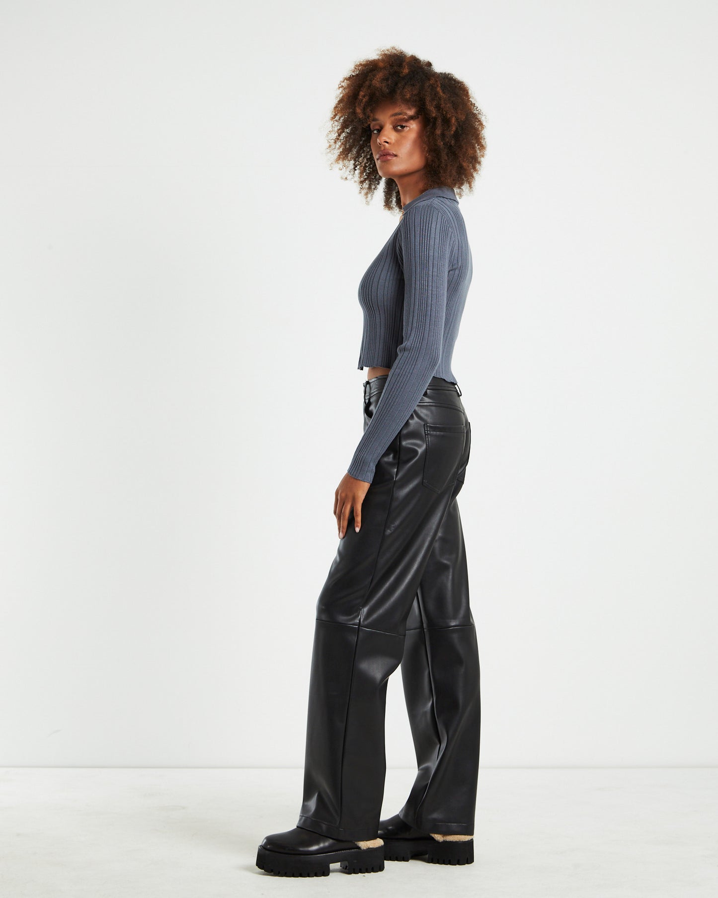 Willow Hook Front Knit Long Sleeve Top Slate Gray