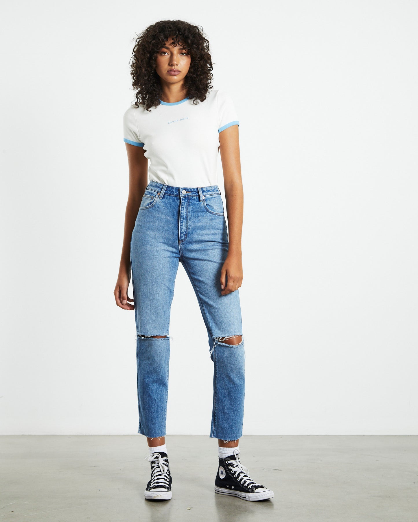 A 94 High Rise Slim Leg Ripped Jeans Mila Organic Blue