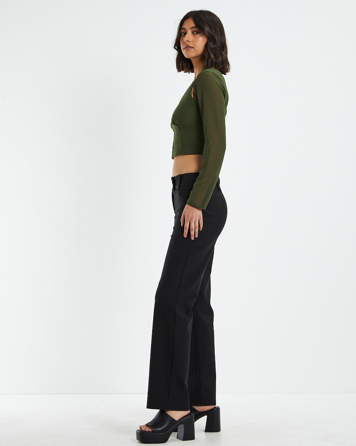 Kamali Hook Front Long Sleeve Halter Top Green GREEN