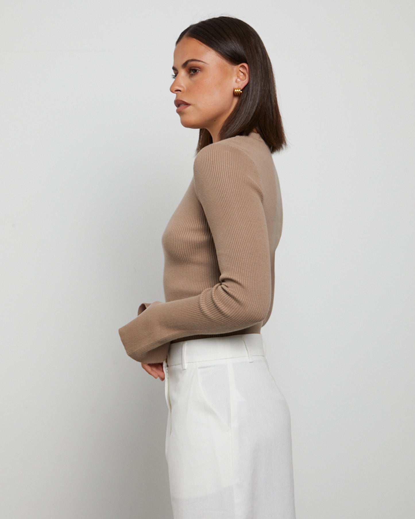 Luxe Knitted Long Sleeve Top in Cocoa Brown