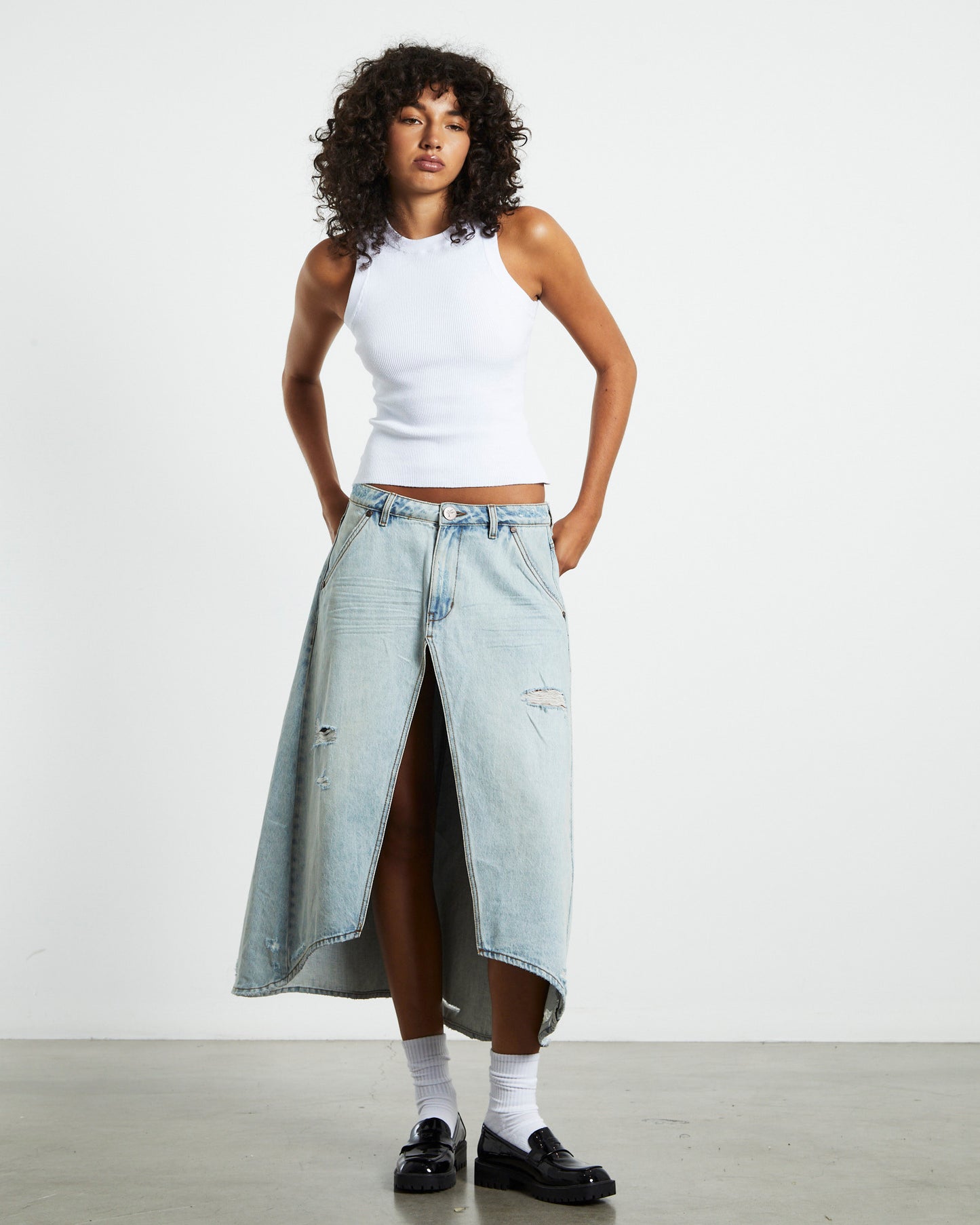 Kansas Carter Long Denim Skirt Blue Mrs