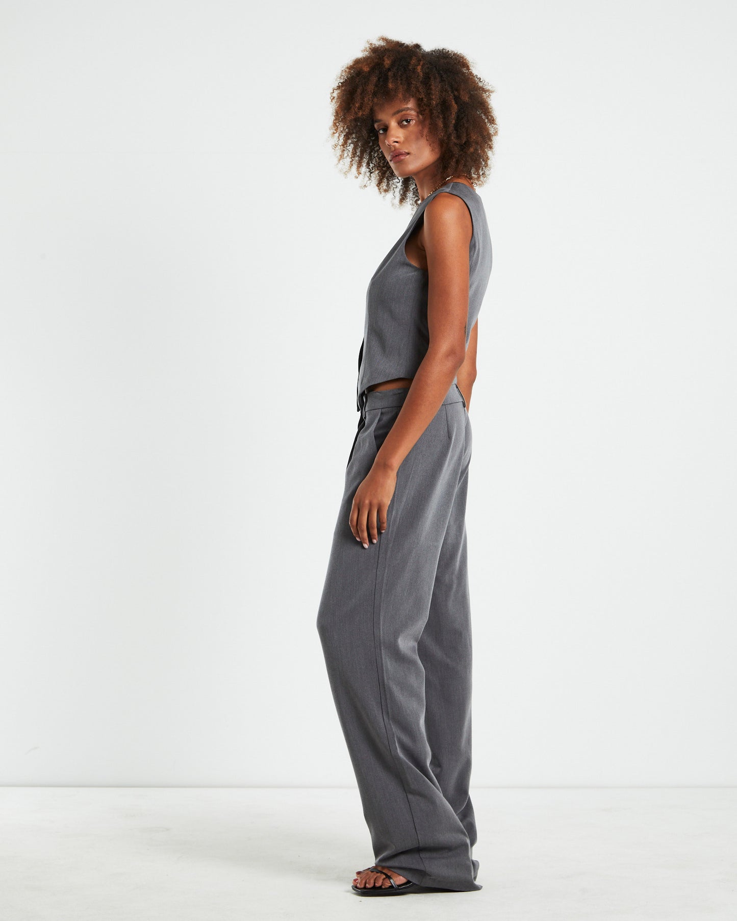 Mandy Longline Tailored Vest Grey