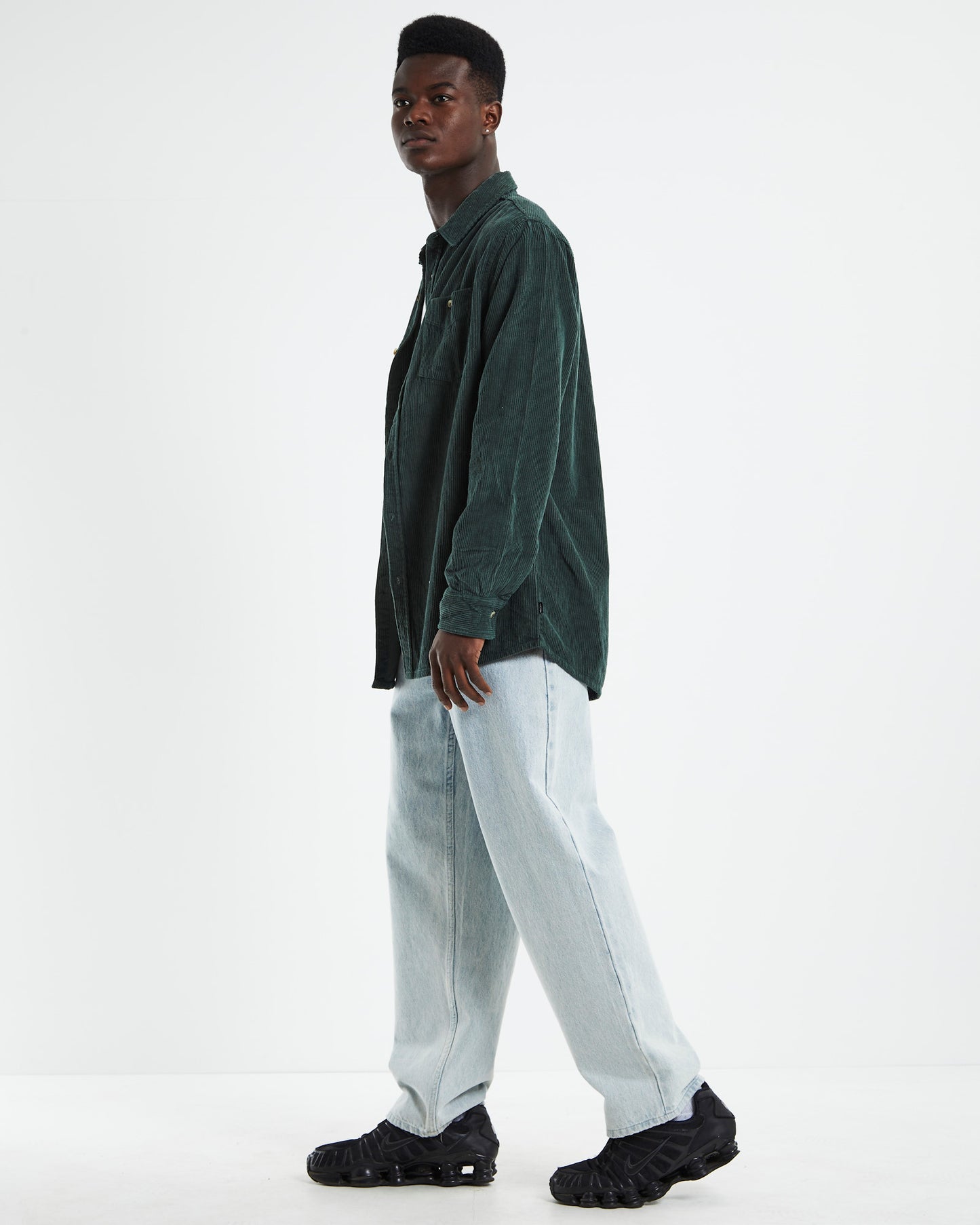 Men At Work Fat Cord Long Sleeve Shirt Deep Green