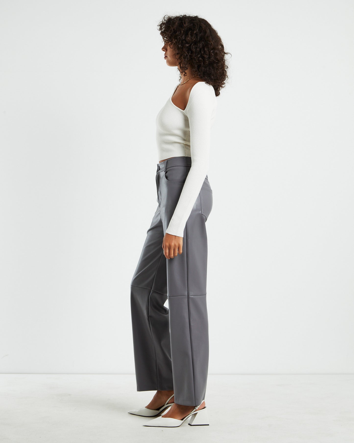 Indy Asymmetric Cut Out Long Sleeve Knit Top  White