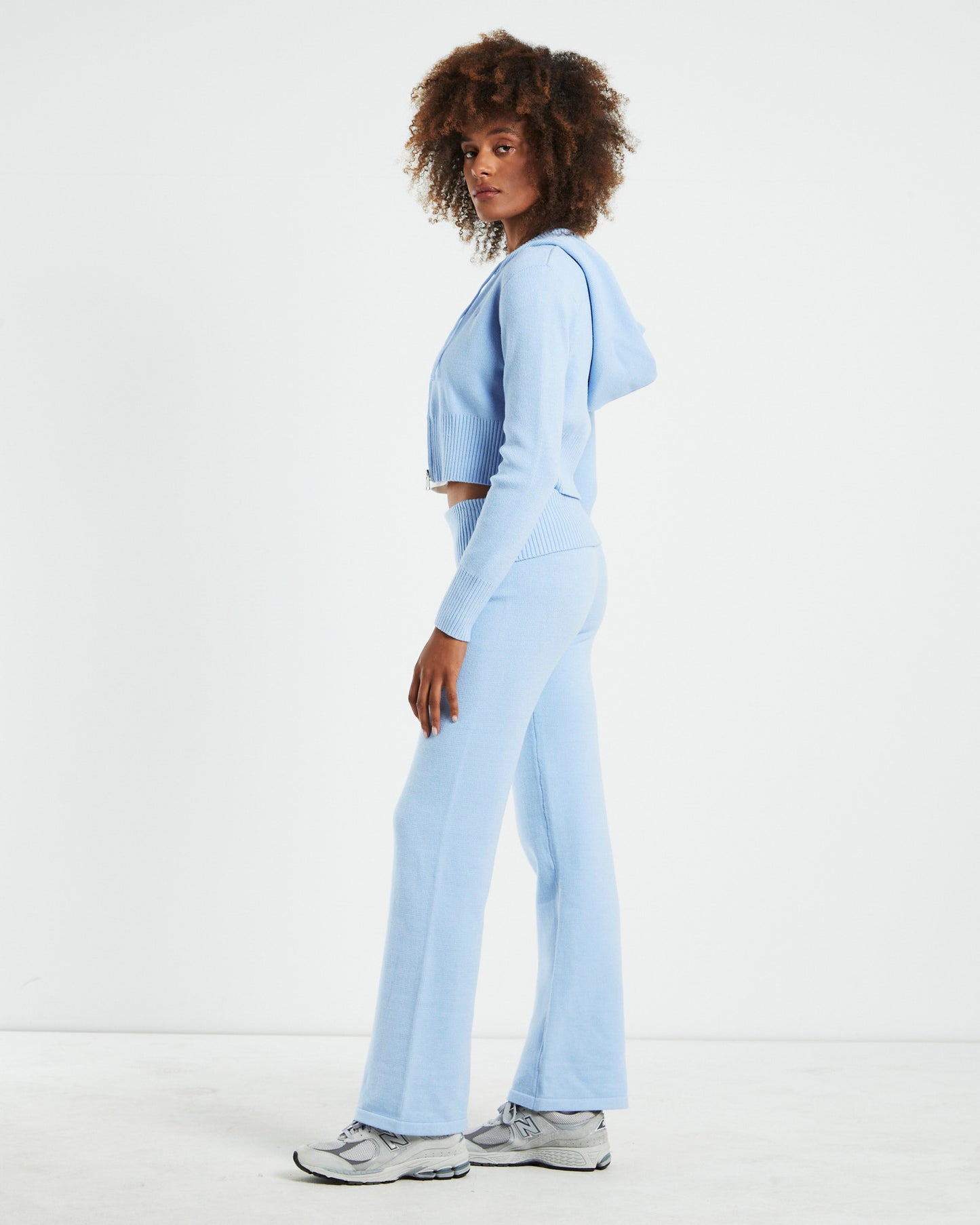 Effie Shrunken Knit Hoodie Blue