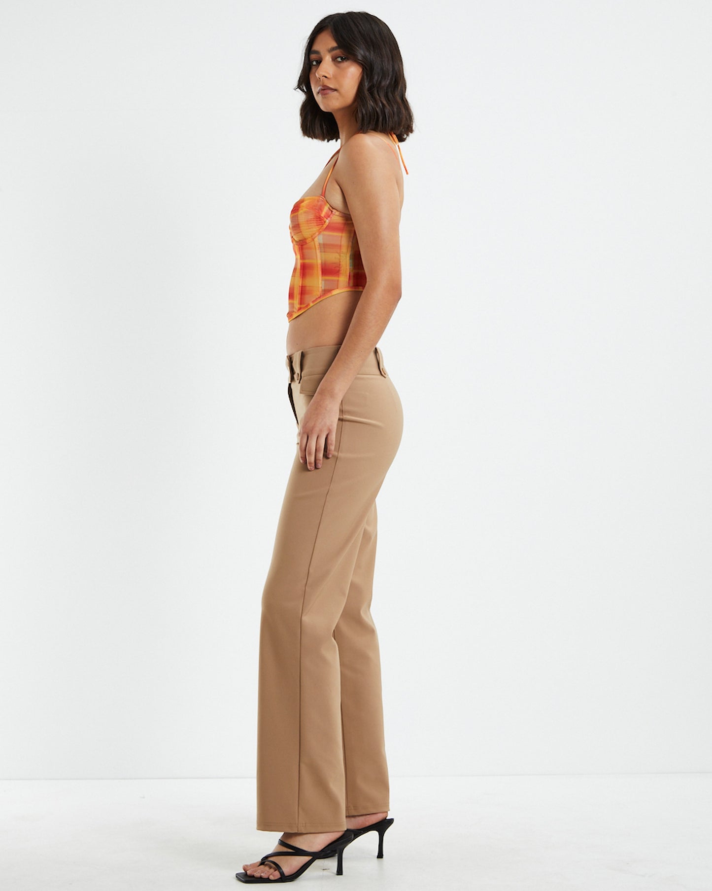 Viccy Strappy Cross Front Corset Check Orange