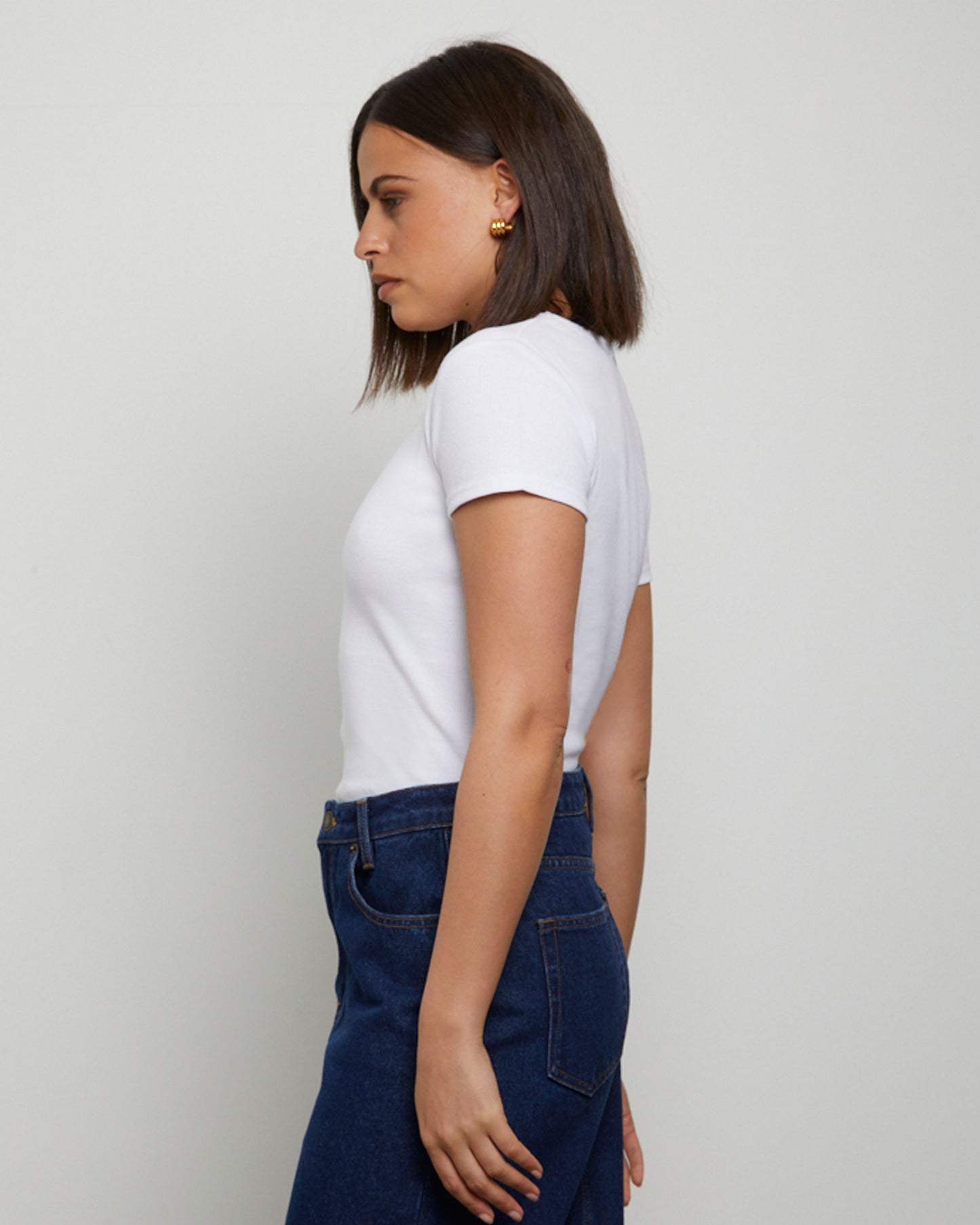 Ribbed Longline Fitted T-Shirt in White