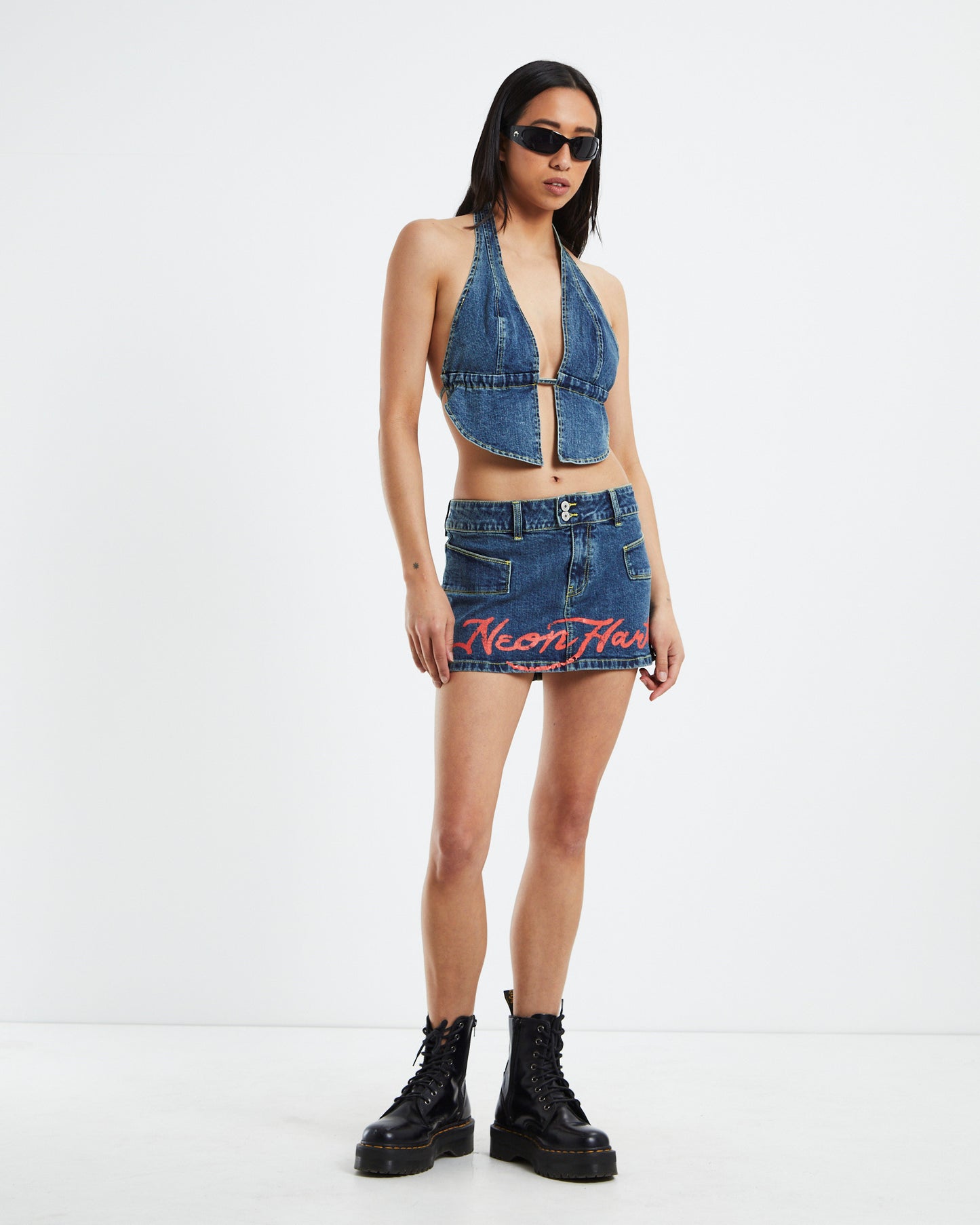 Trity Butterfly Hem Denim Halter Top