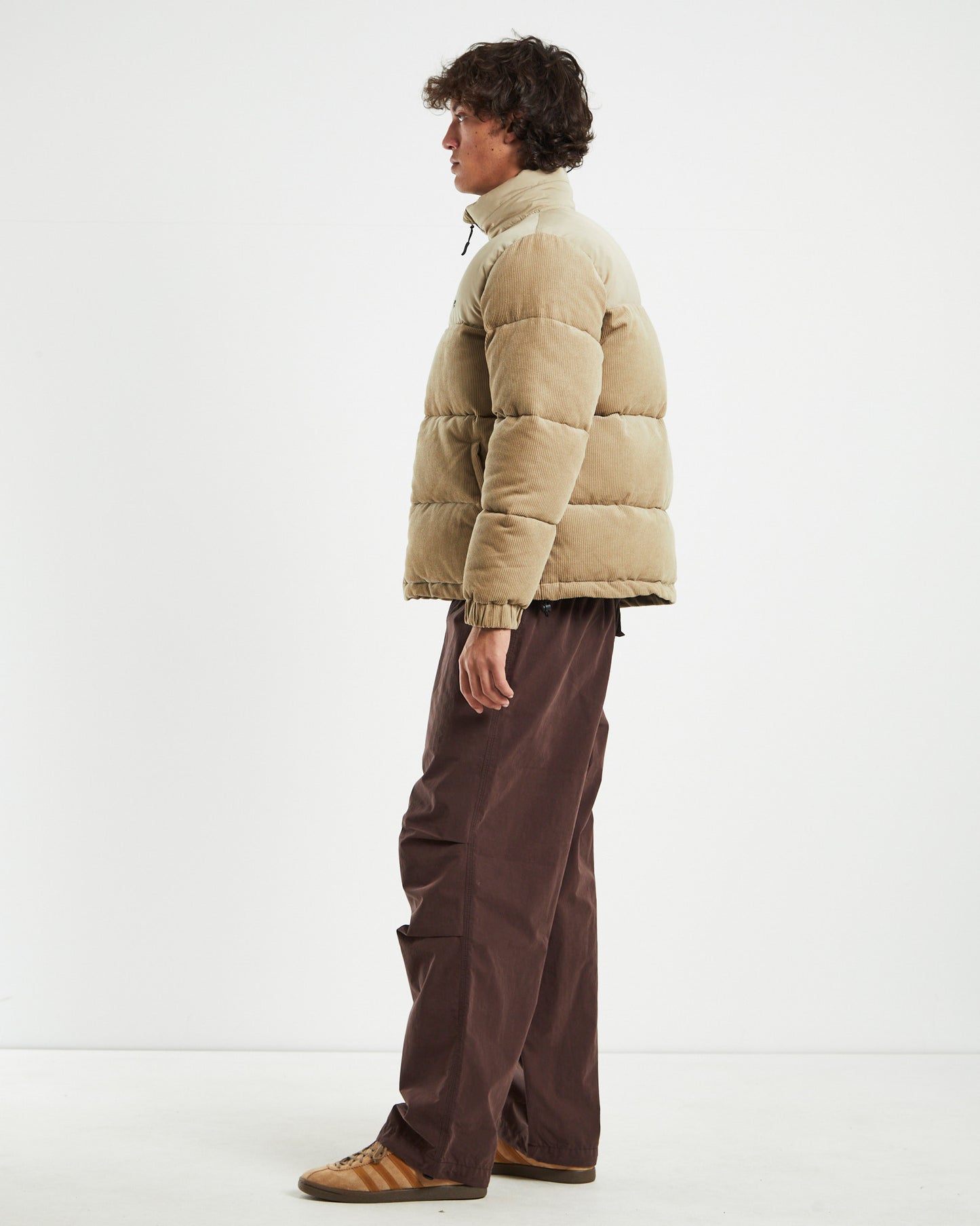 Panel Cord Puffer Jacket Sand
