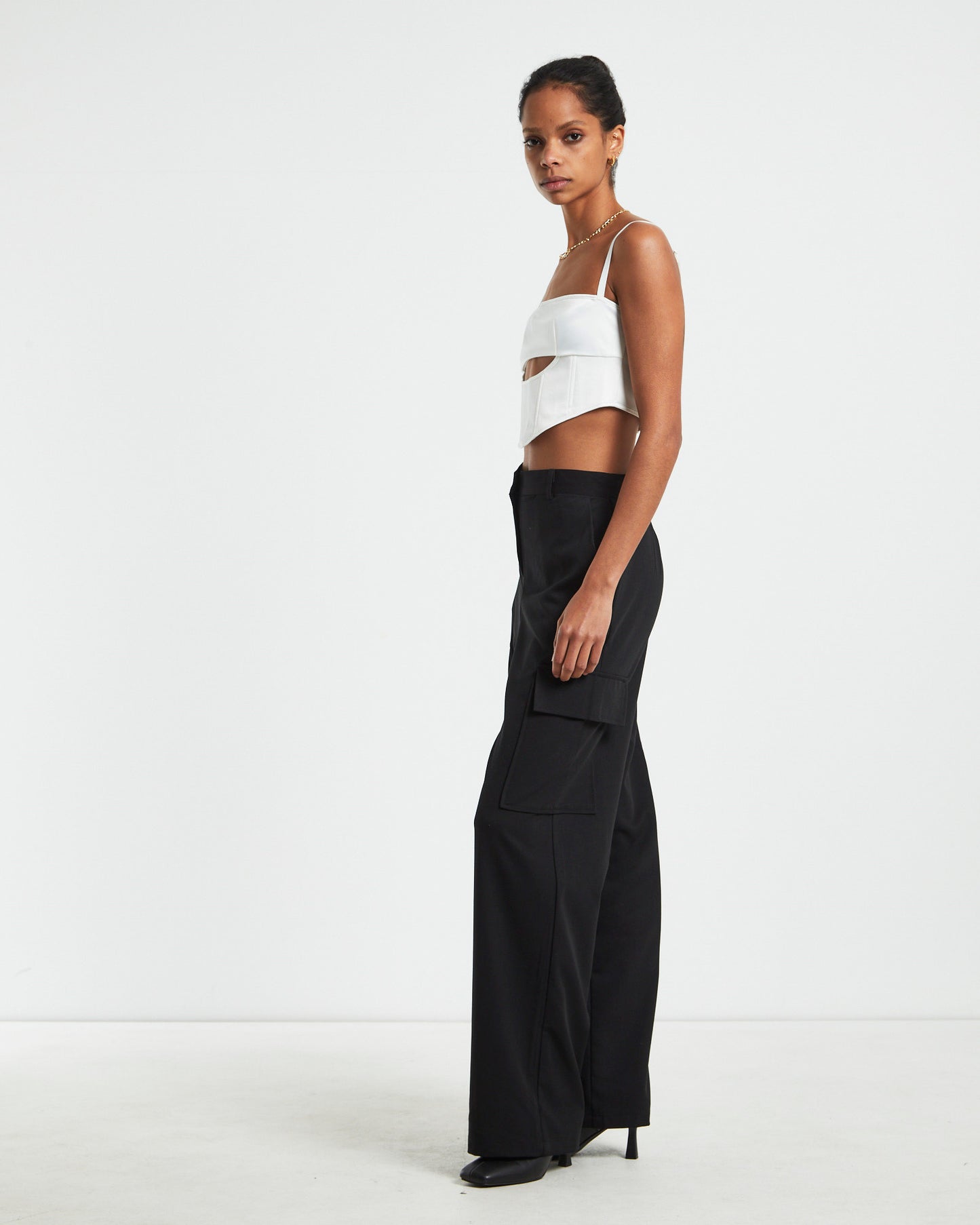 Andra Cut Out Sateen Corset Top Cream