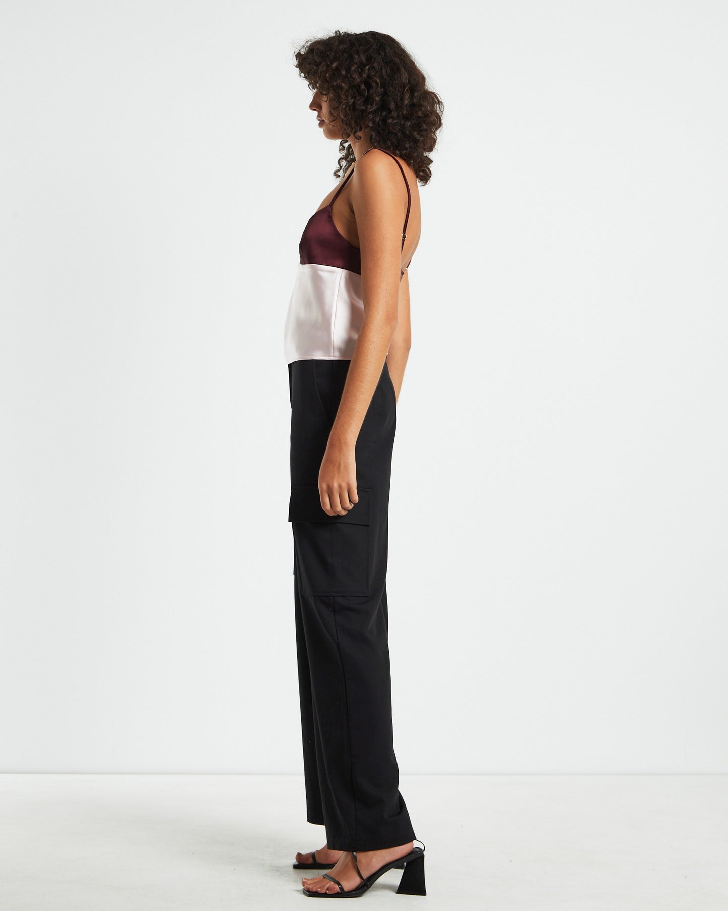 Amanda Colour Block Slip Top in Merlot Red