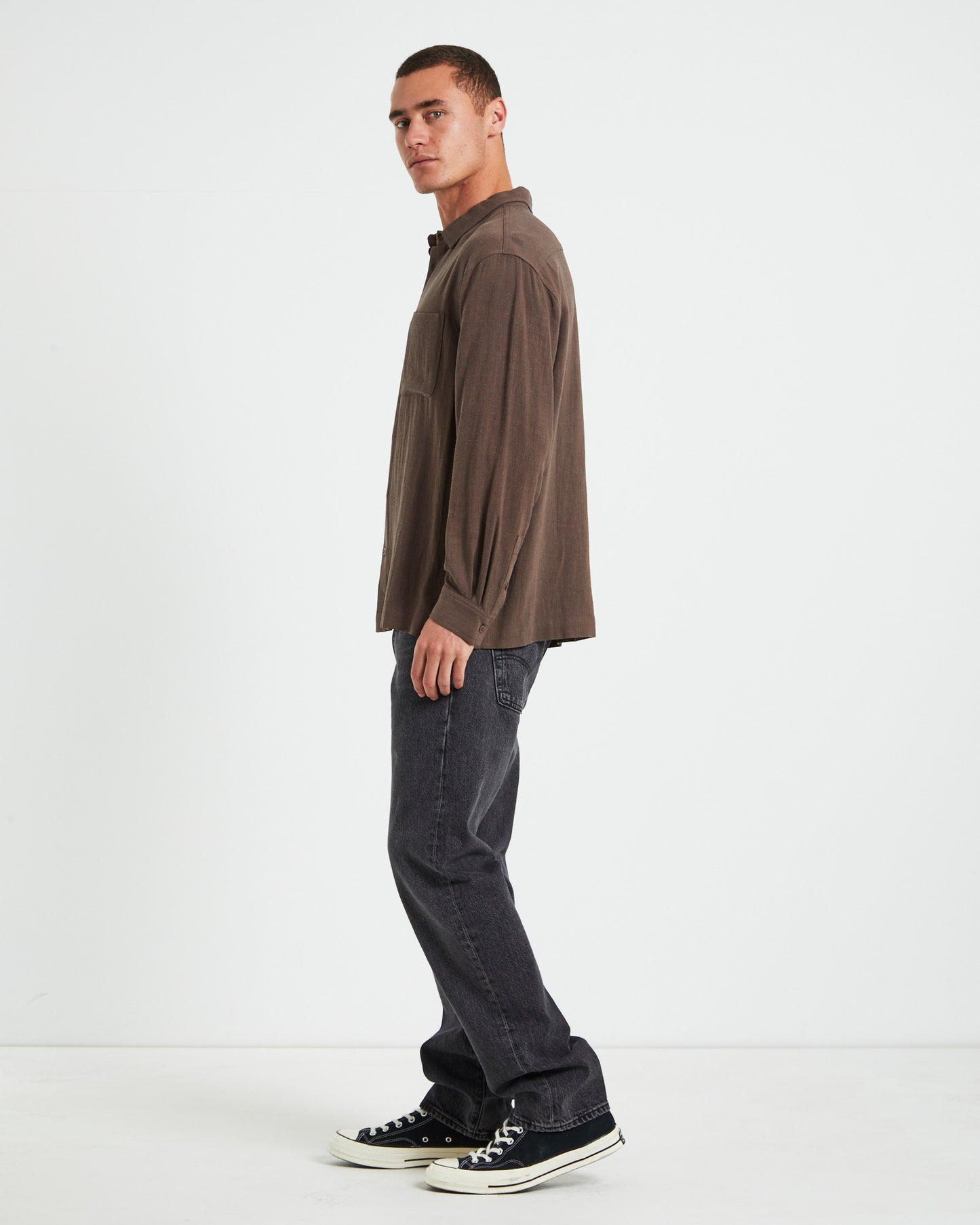Harrison Linen Long Sleeve Shirt in Umber Brown