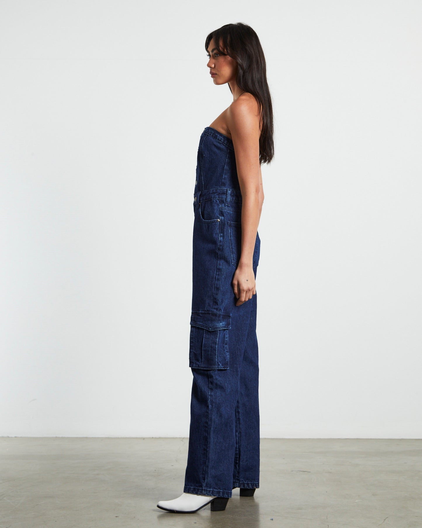 Sabrine Strapless Denim Boiler Suit Ink Blue