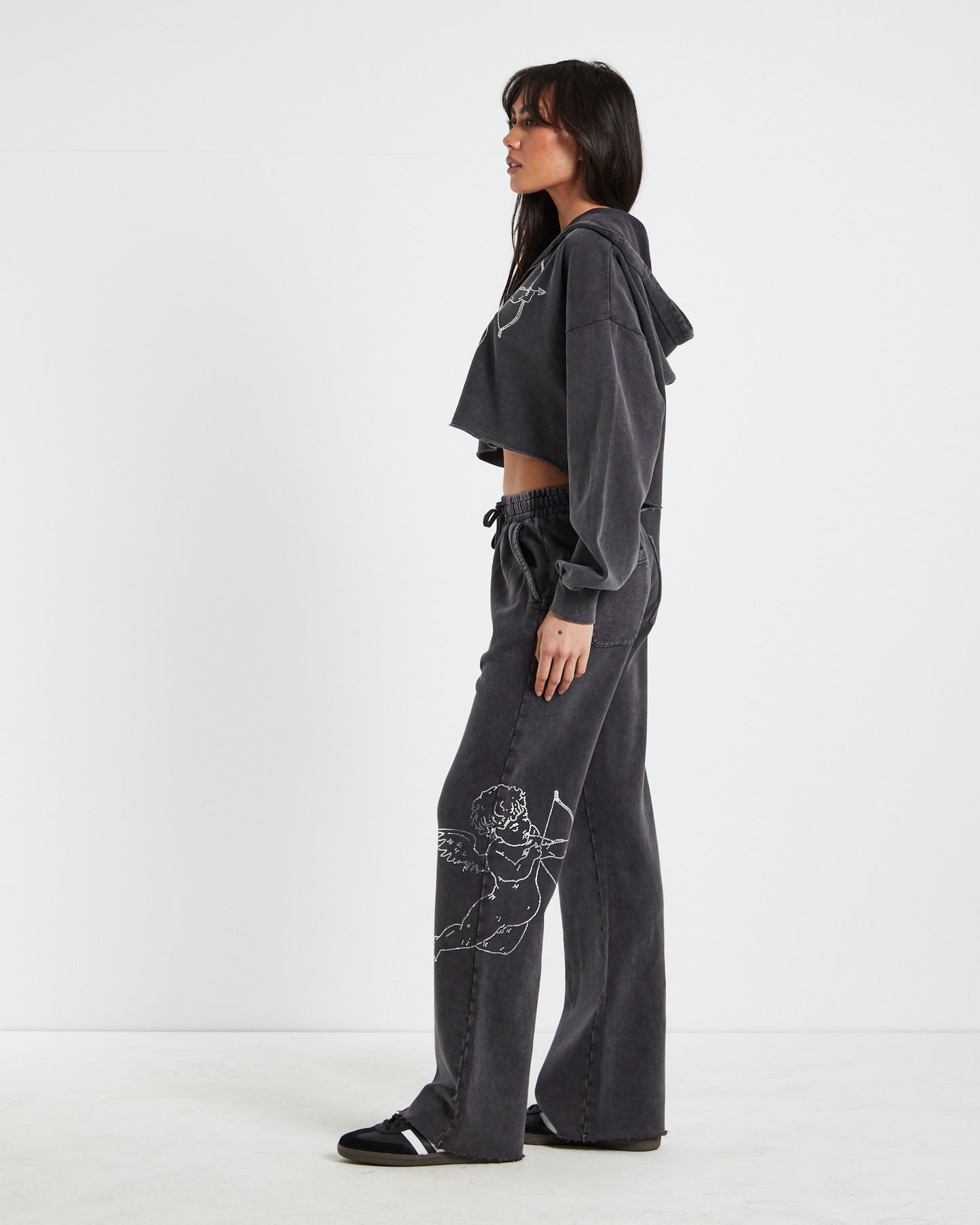 Cherub Acid Wash Zip Front Hoodie Charcoal