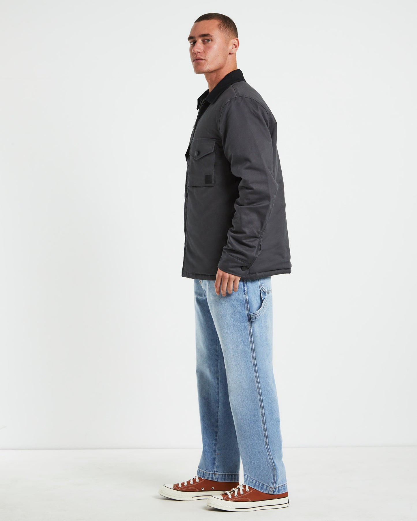 Samo Zip Overshirt Jacket in Charcoal Grey