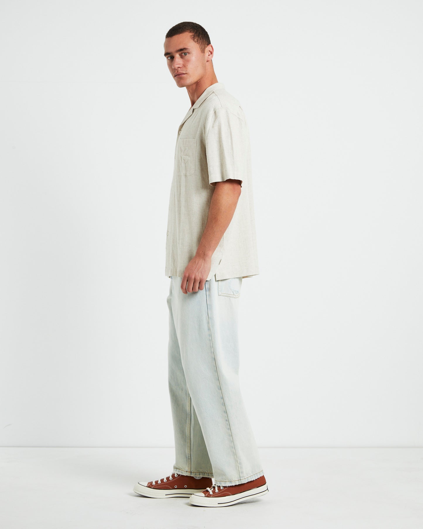 Harrison Linen Short Sleeve Resort Shirt in Natural