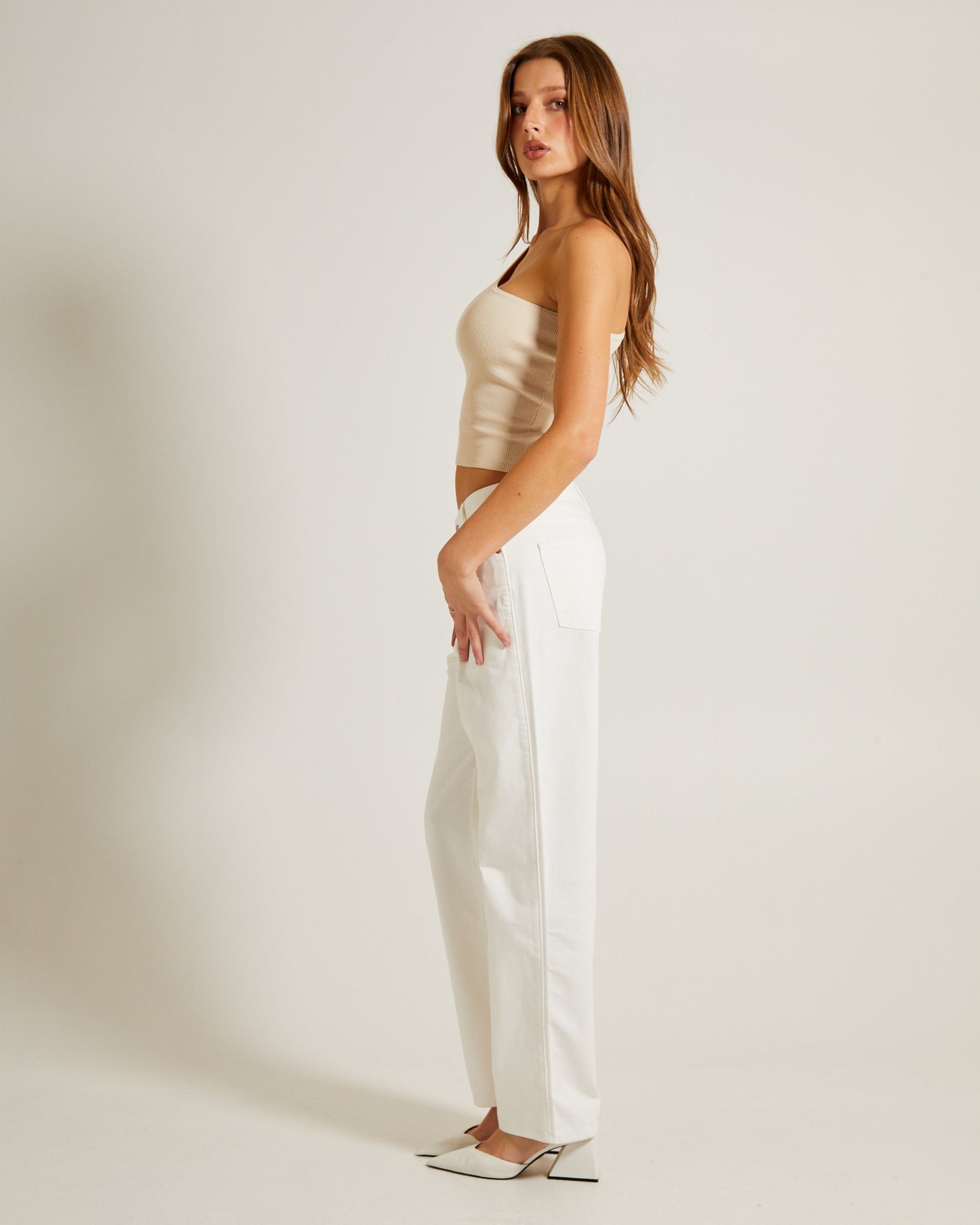 Luxe Knitted One Shoulder Top in Vintage Stone