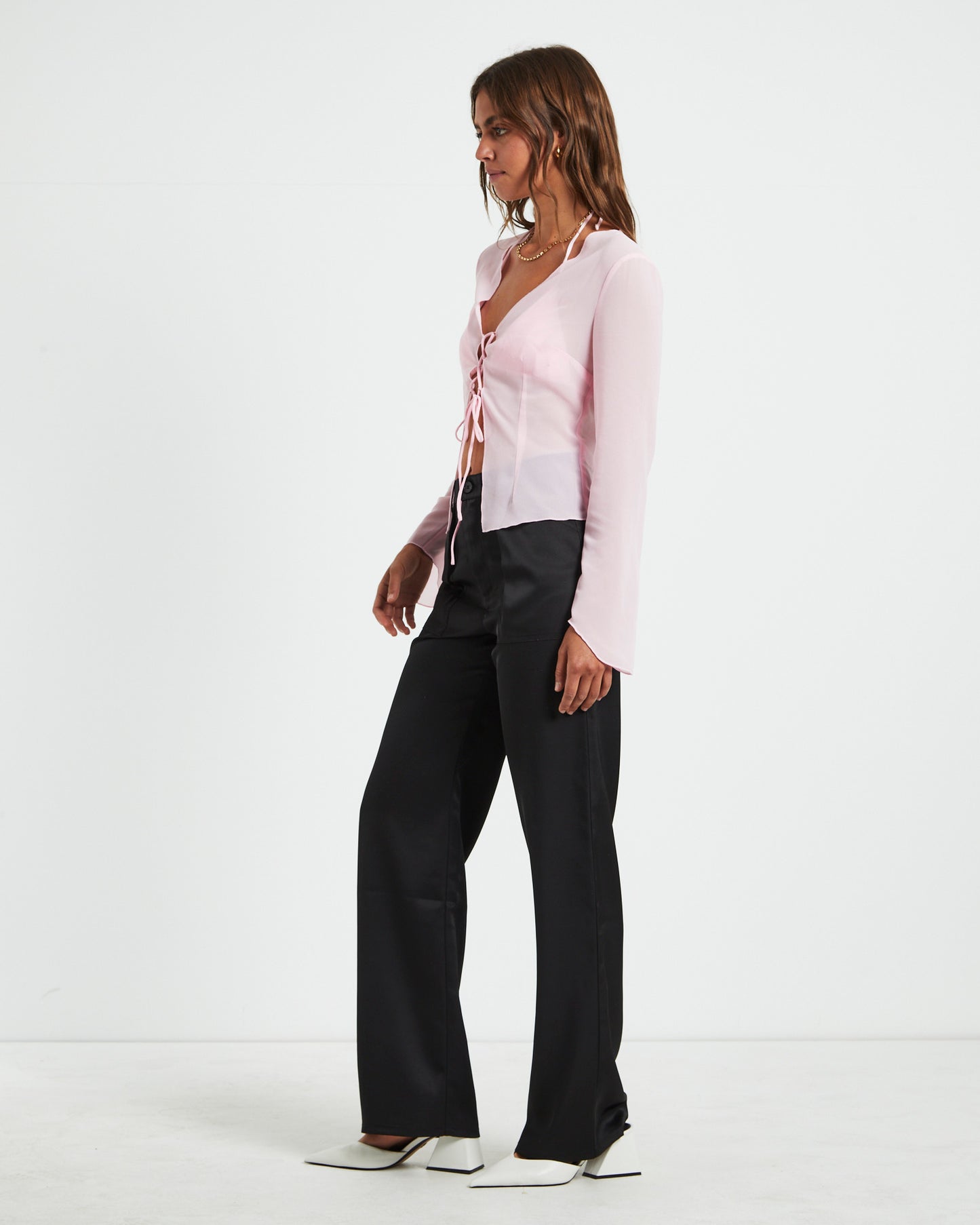 Ivy Laced Sheer Top in Pink