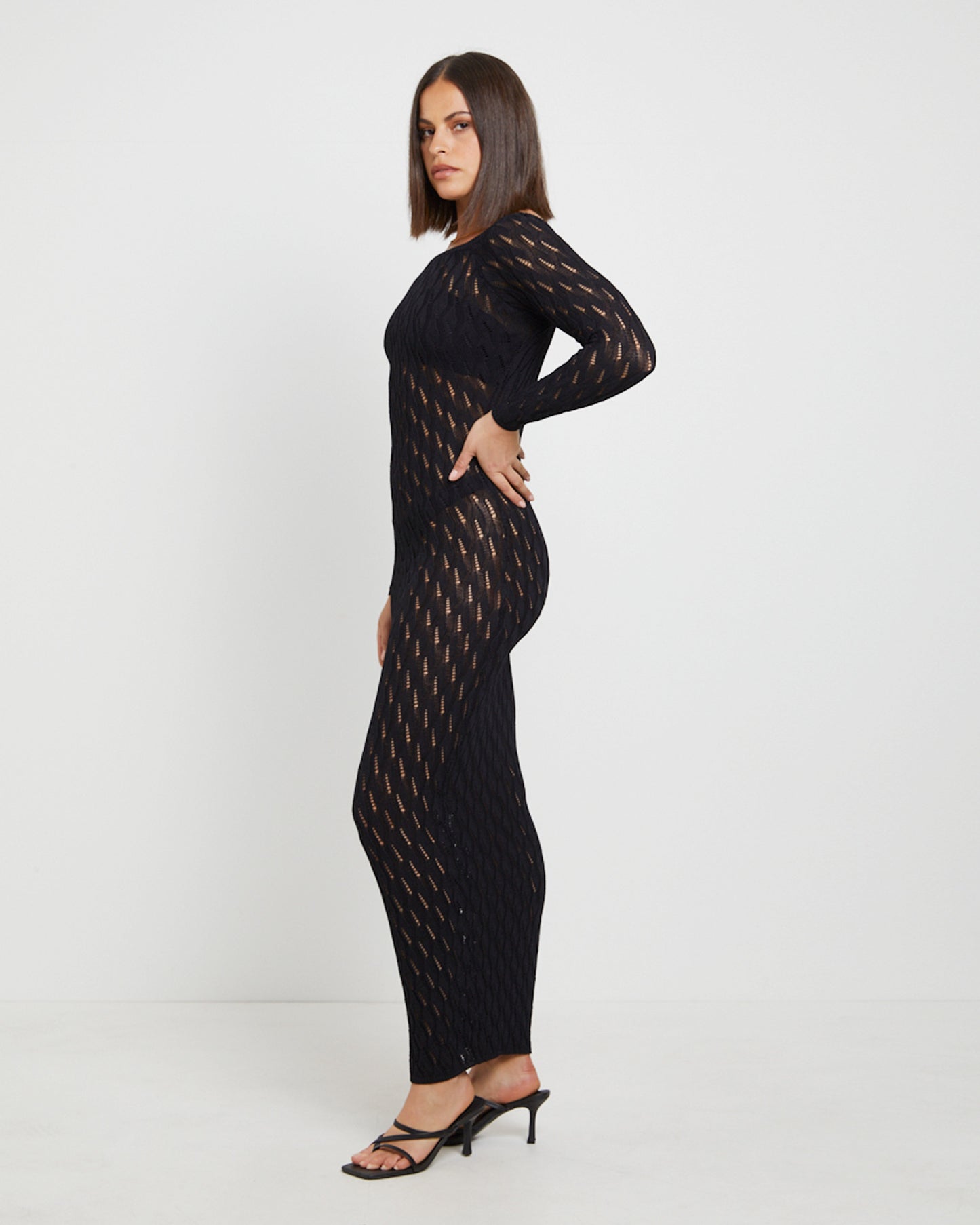 Cleo Midi Long Sleeve Dress in Black