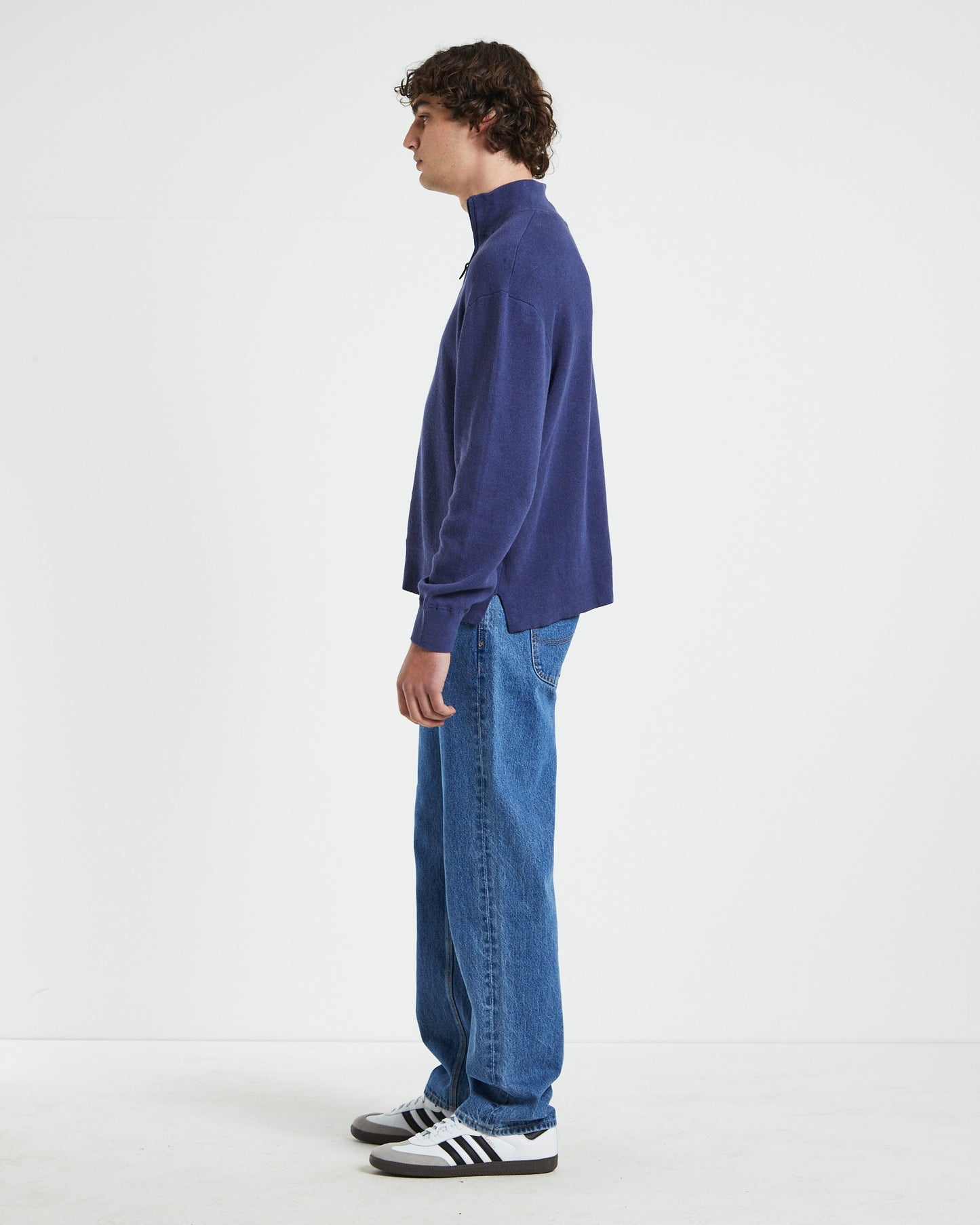 Trade Hemp Quater Zip Fleece Jumper in Navy