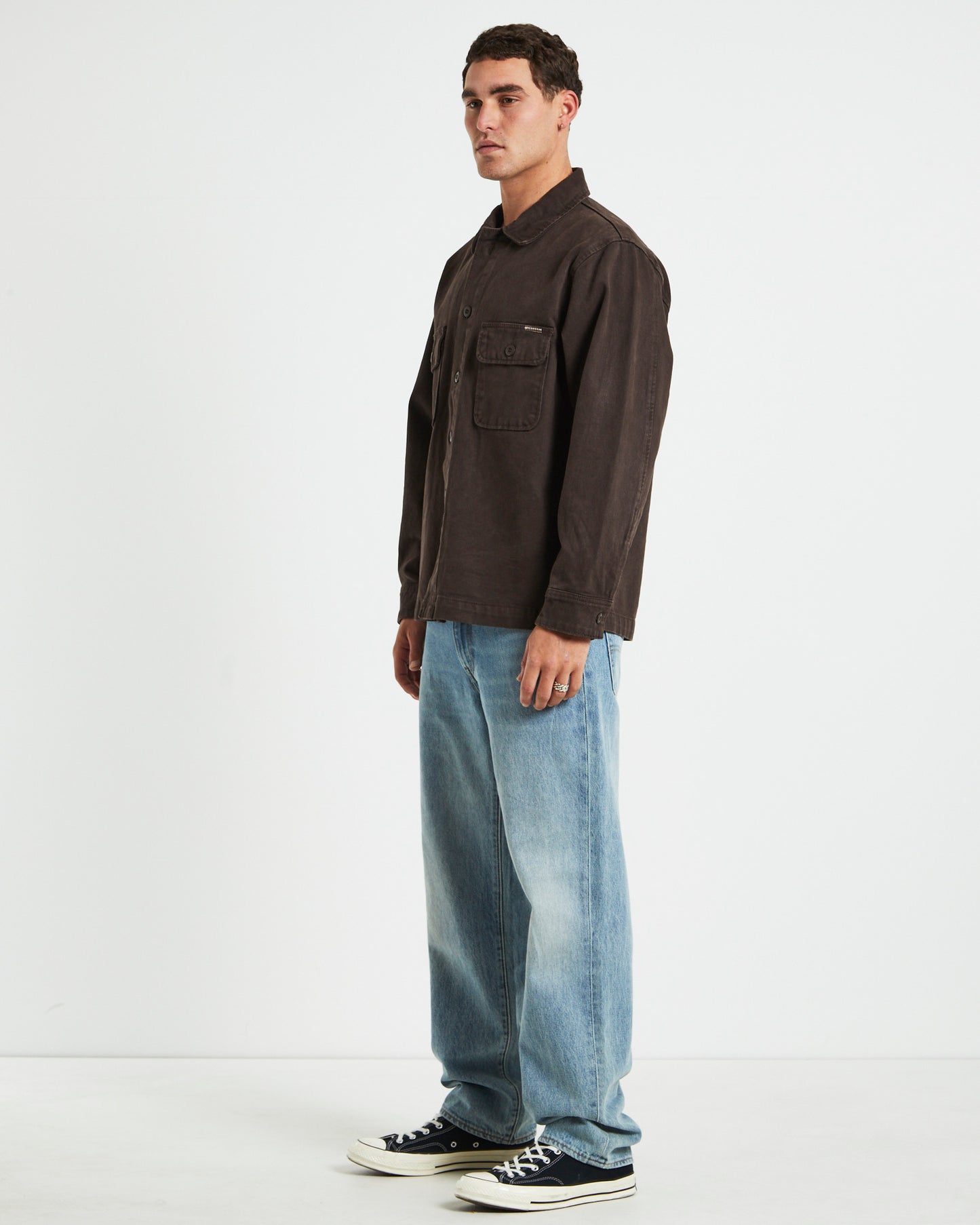 Windsor Twill Long Sleeve Overshirt in Umber Brown