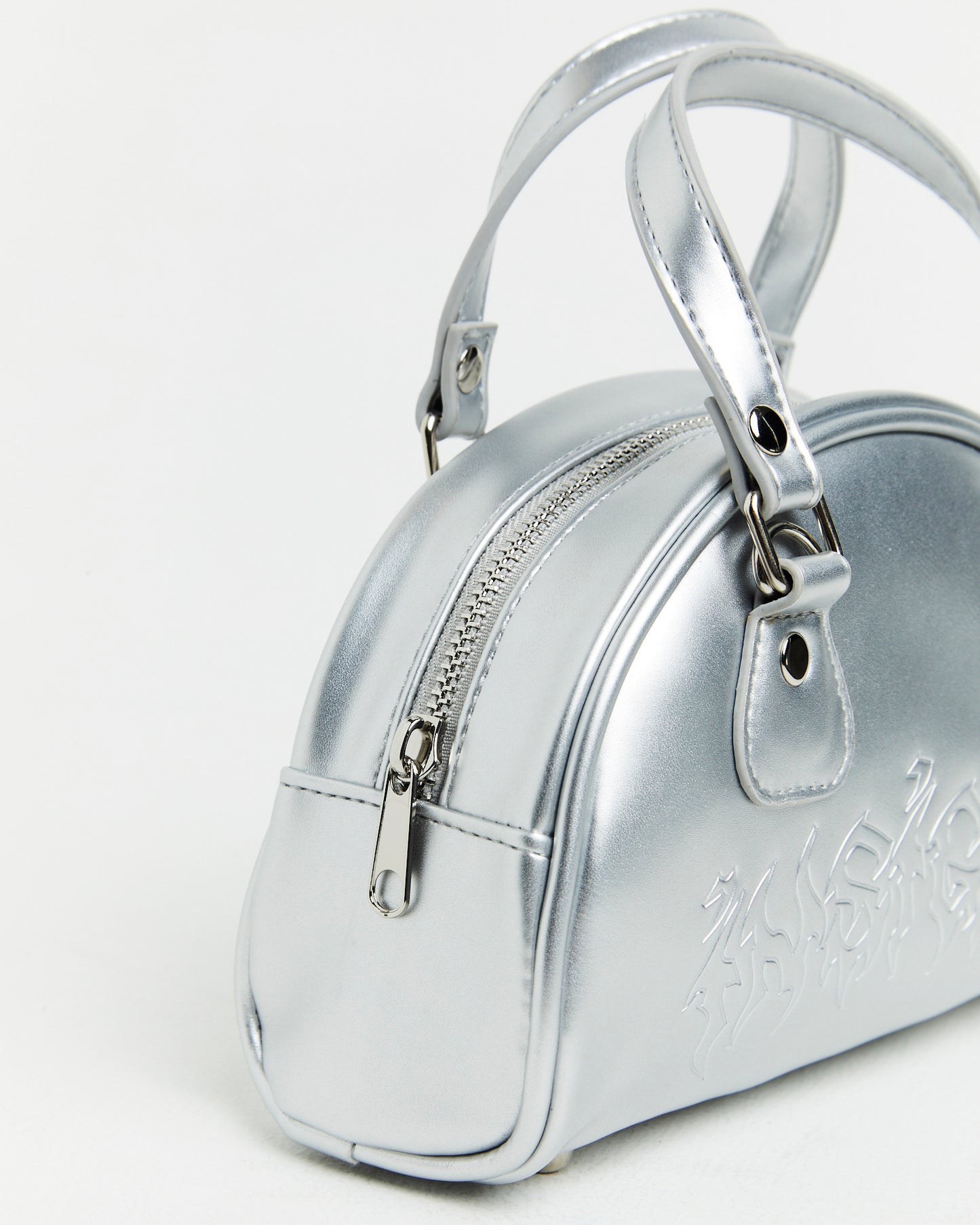 Mini Bowling Bag in Metallic Silver