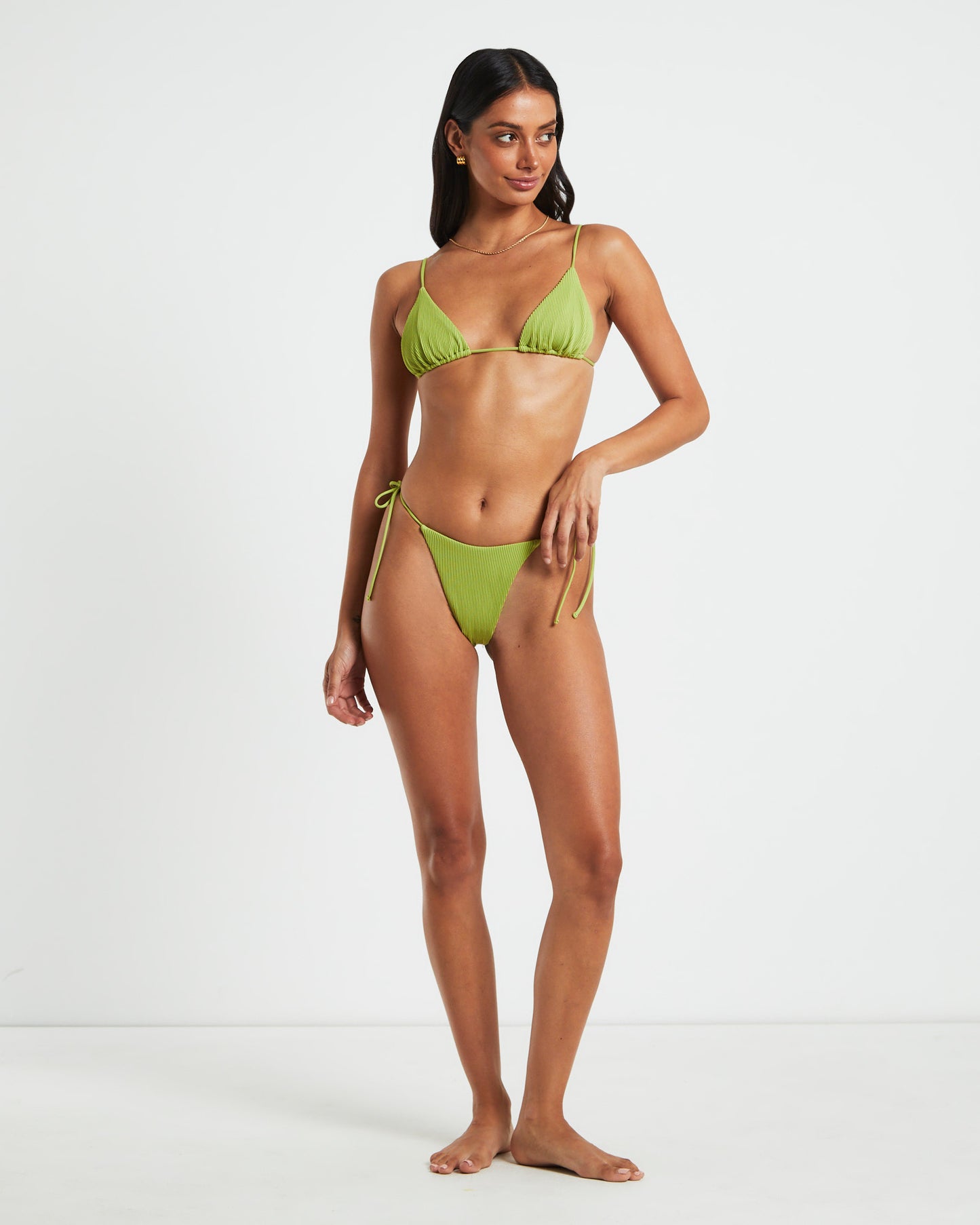 Rib Skinny Strap Tie Side Bikini Bottom