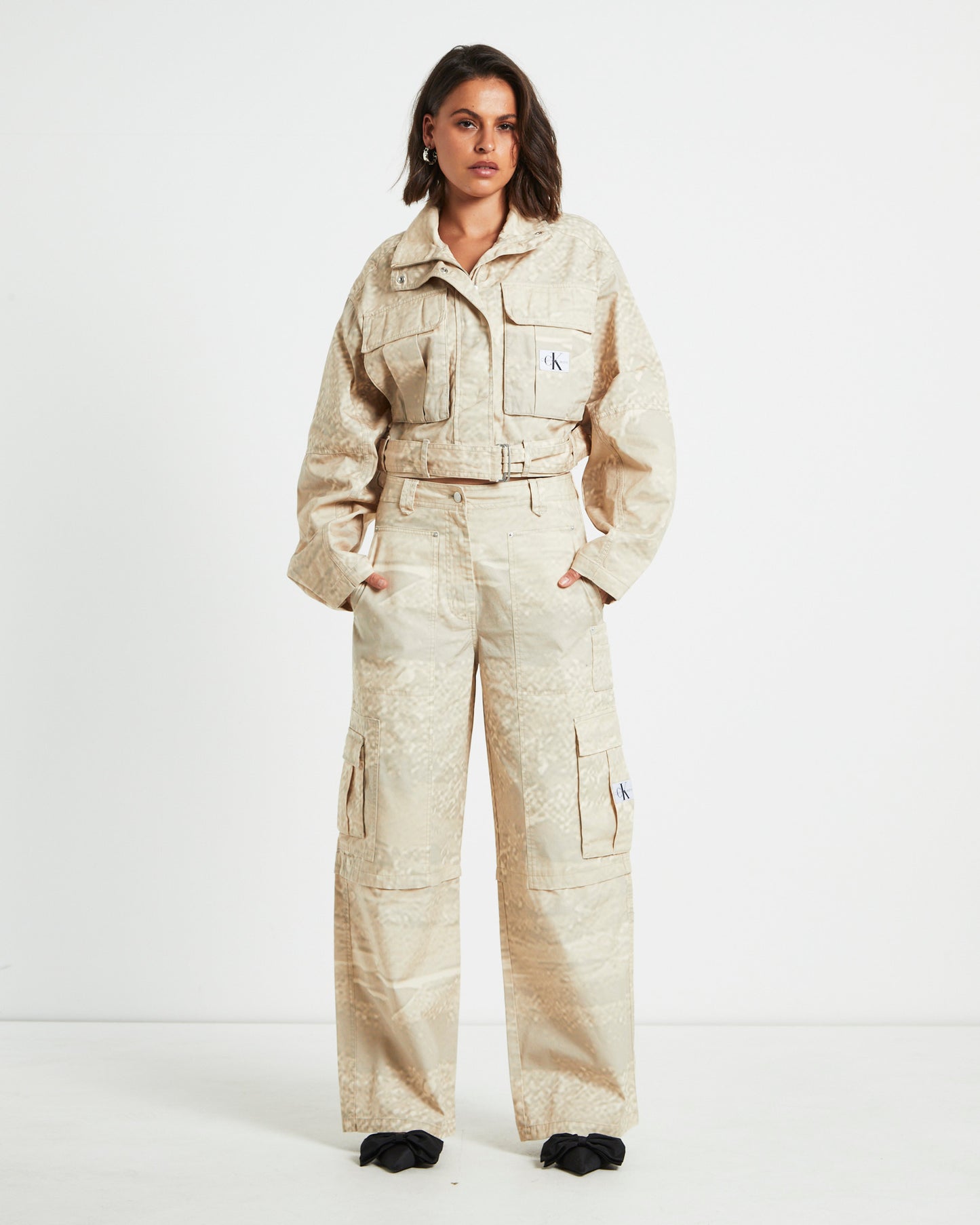 Loose Cargo Pants in Natural Beige