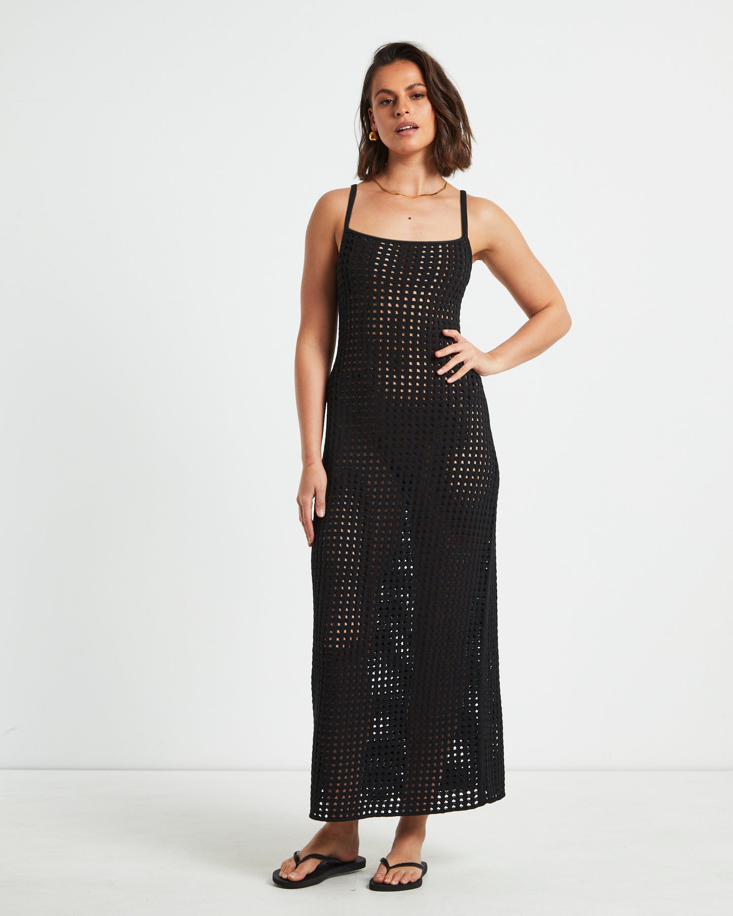 Calypso Crochet Midi Dress in Black