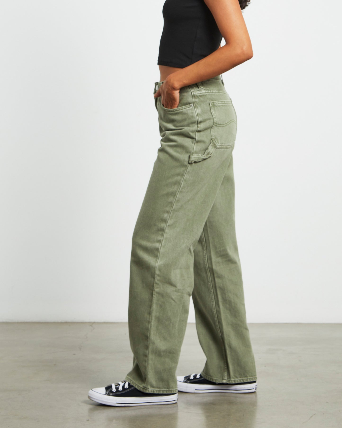 90s Mid Rise Baggy Jeans in Organic Green