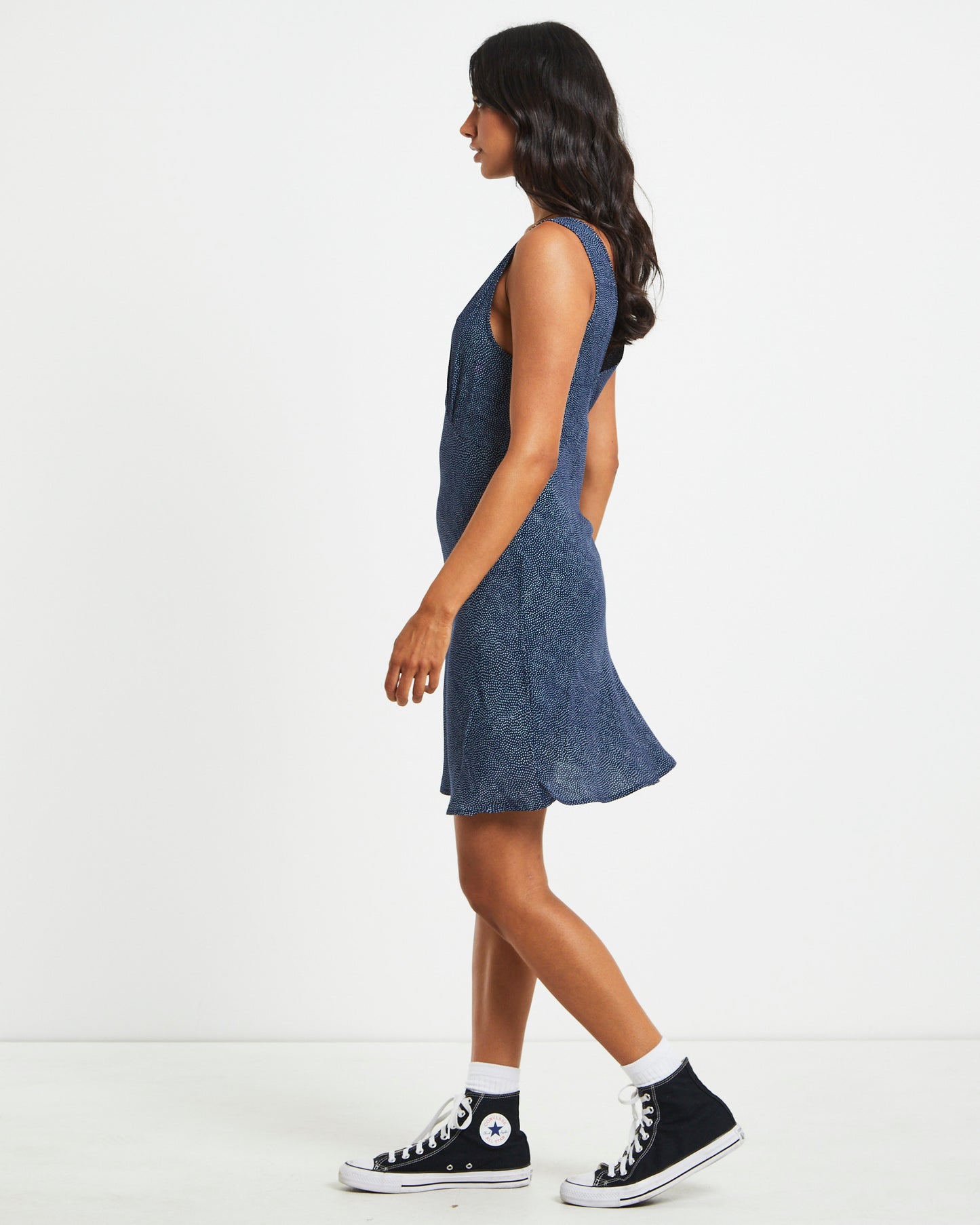 Eliza Spot Mini Dress in Navy