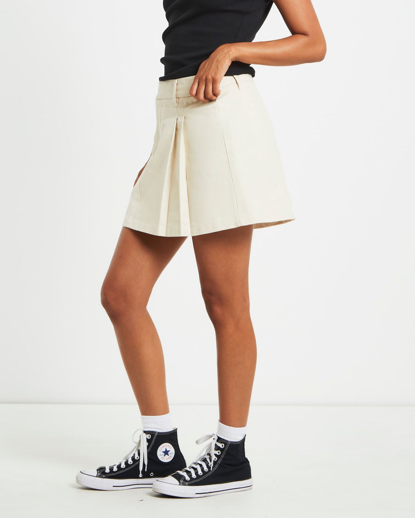 Pleated Mini Skirt in Dove Beige
