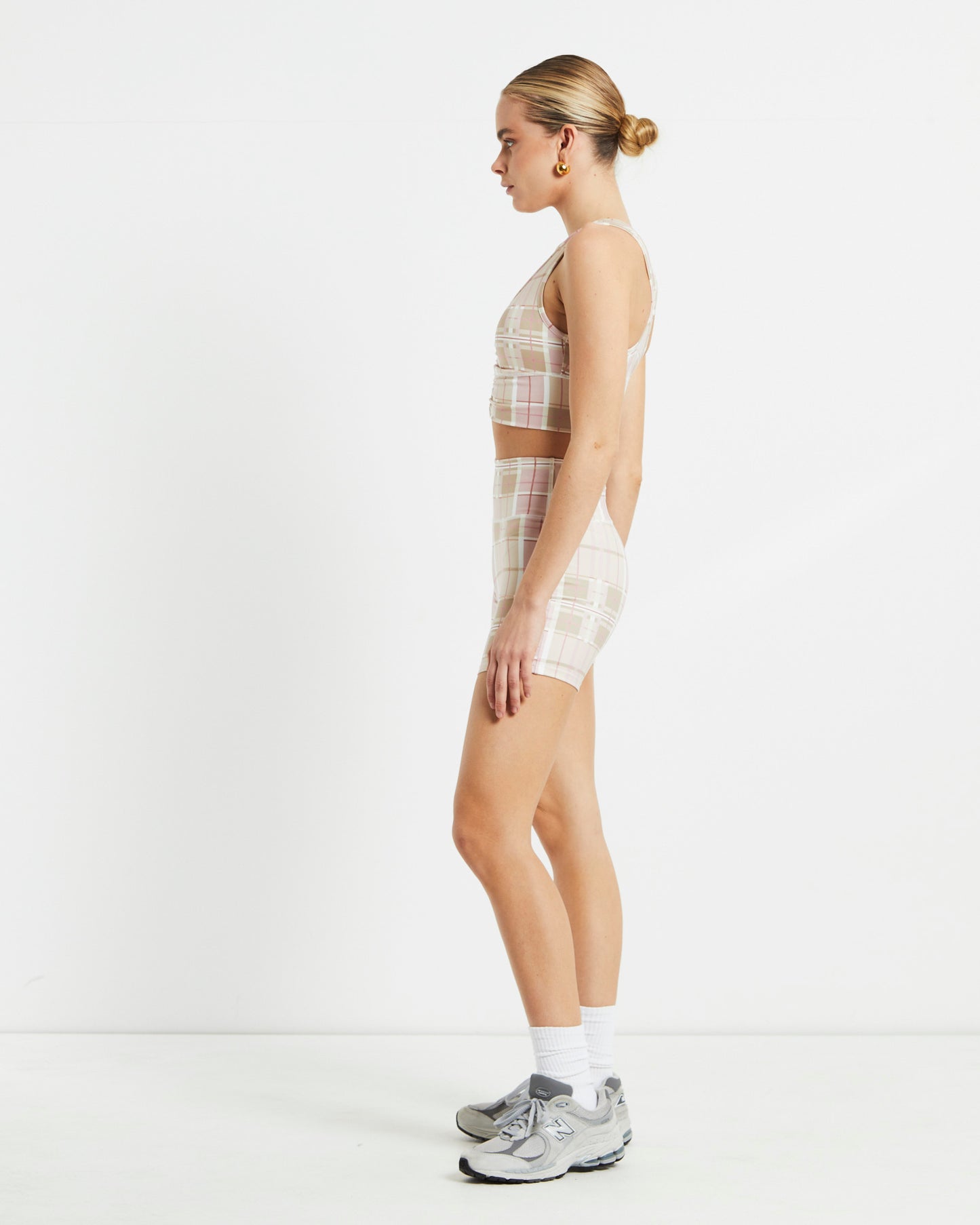 Gather Front Crop Top in Pink Check