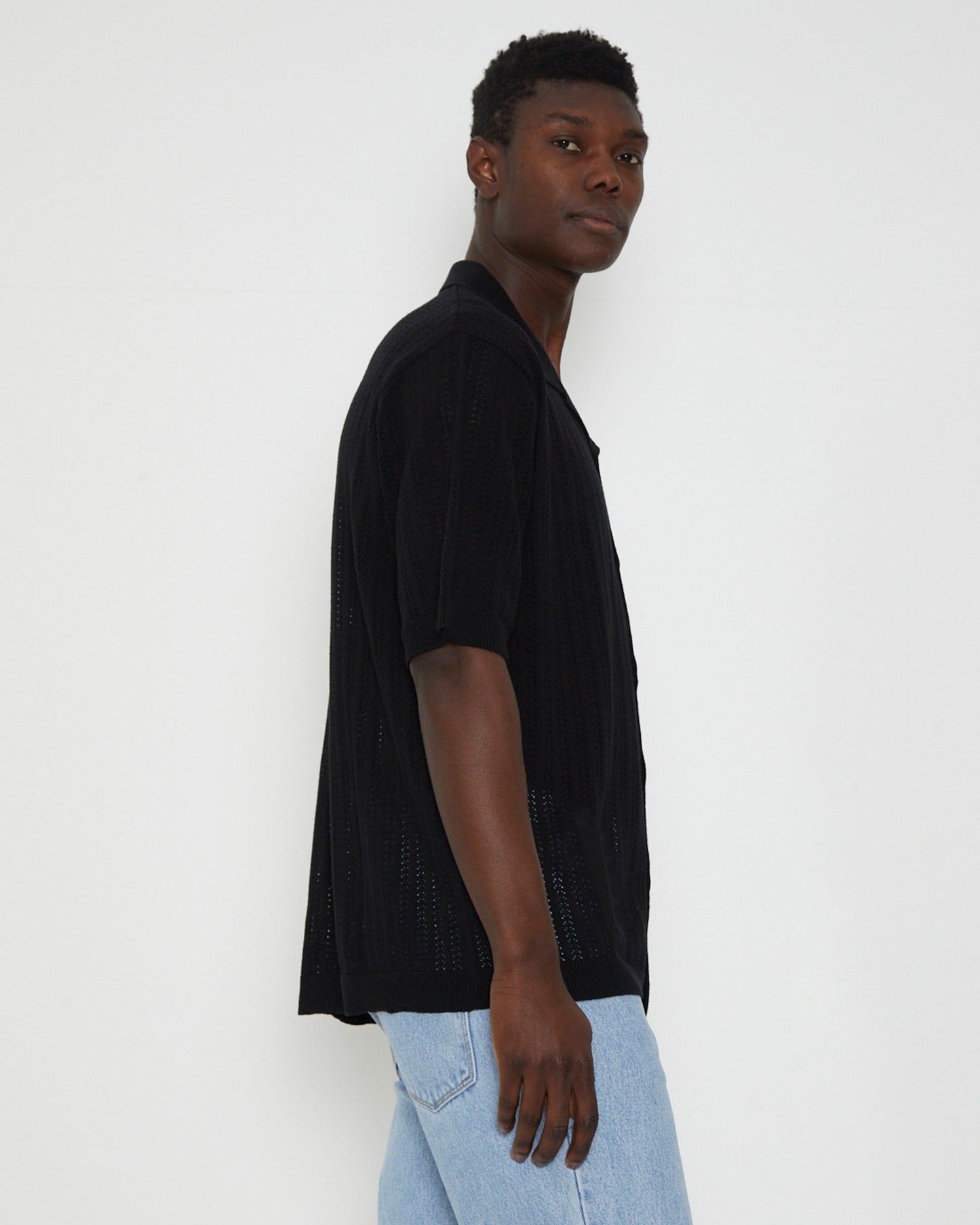 Bowler Knit Short Sleeve Shirt in Black