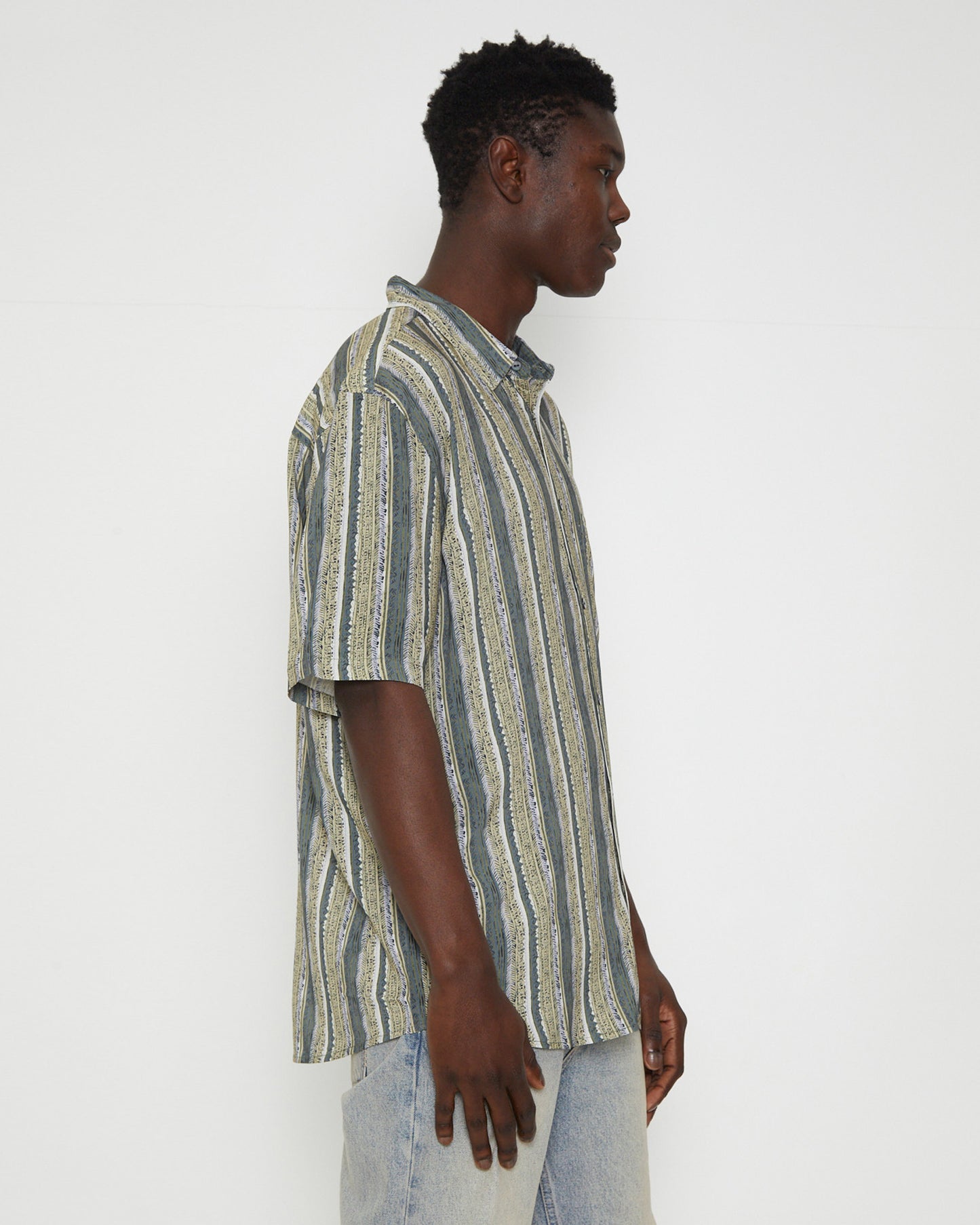 Garageland Short Sleeve Shirt in Fern Stripe Green