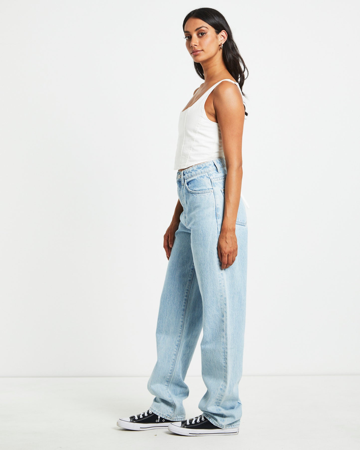 Monique Denim Corset Top in Bleached White