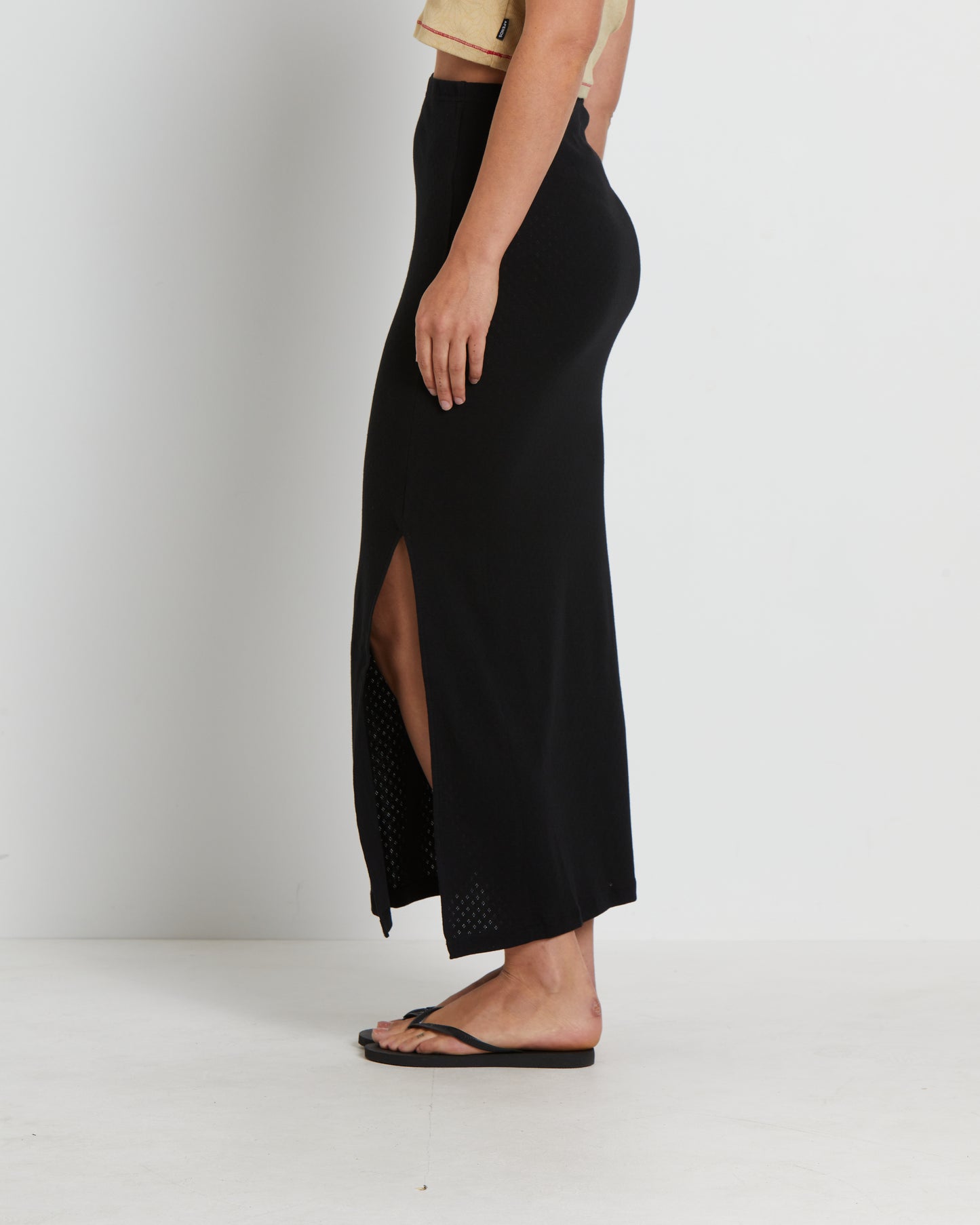 Lilah Organic Pointelle Maxi Skirt in Black
