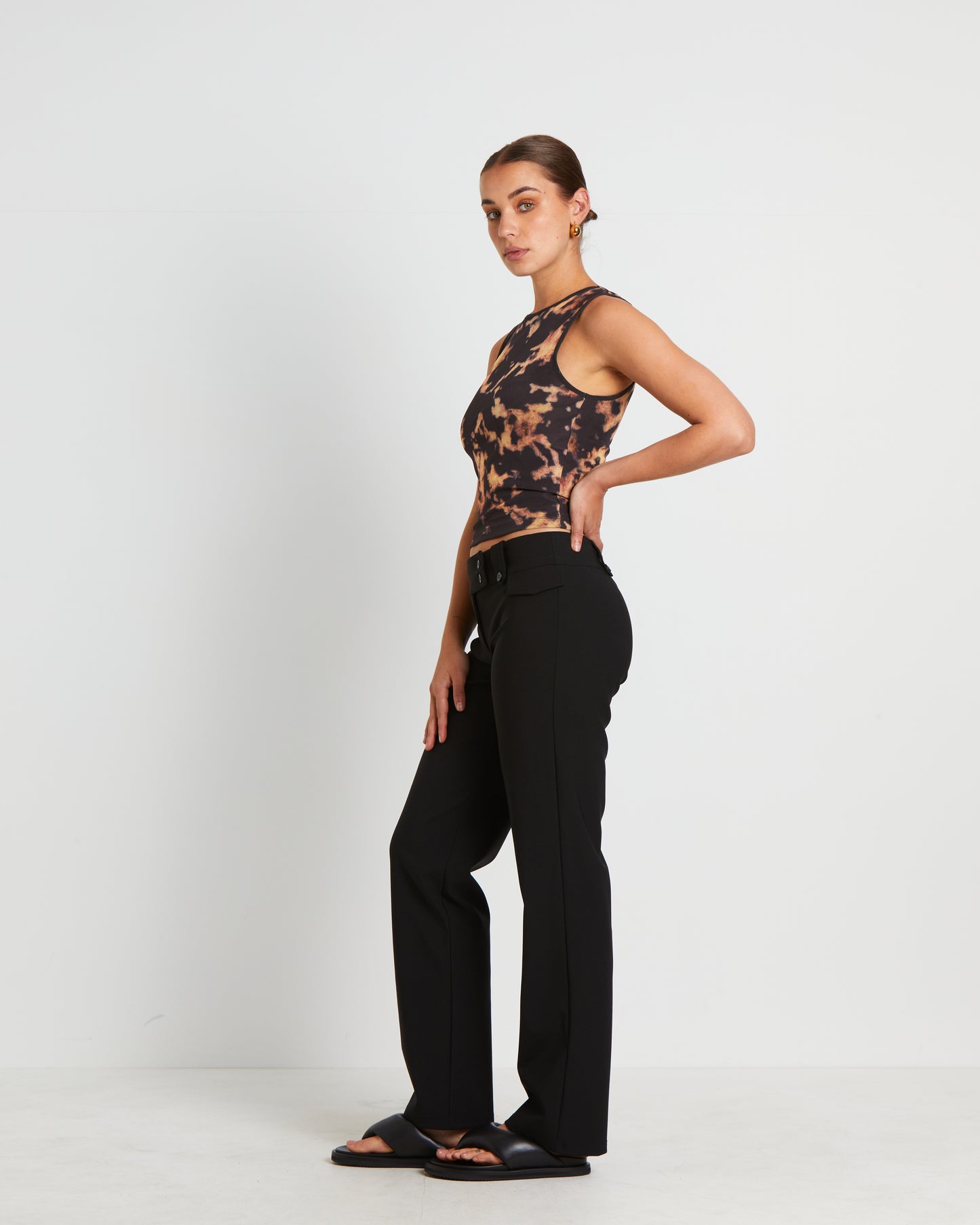 Dark Cloud Mesh Cut Off Tank Top in Brown