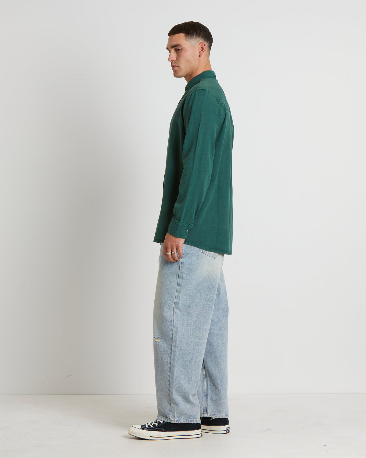 Men At Work Oxford Long Sleeve Shirt in Trade Green GREEN