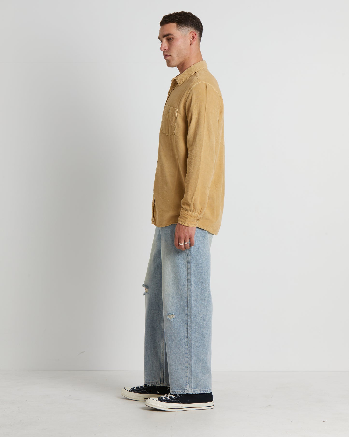 Men At Work Cord Long Sleeve Shirt in Sand