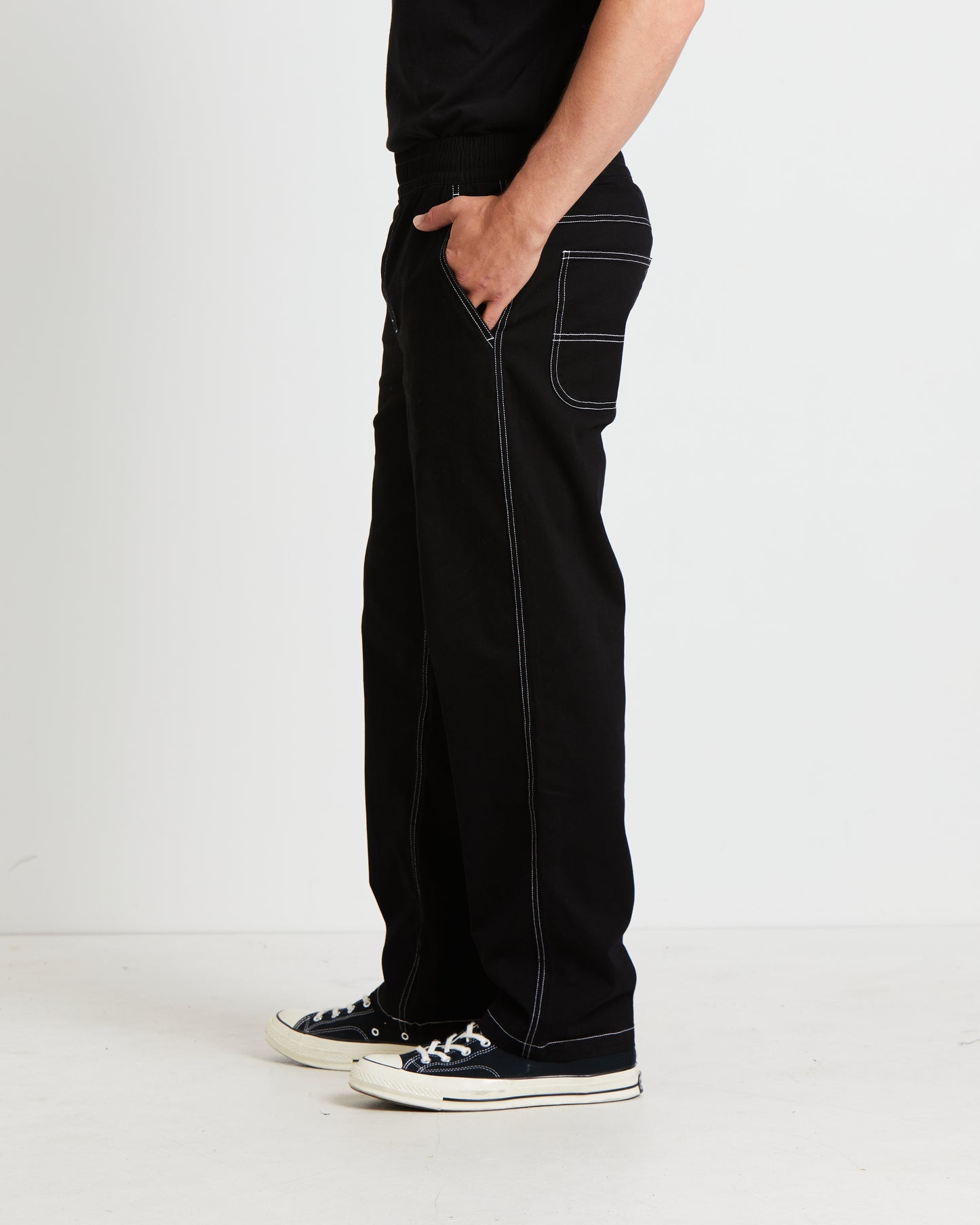 Contrast Stitch Carpenter Pants in Black