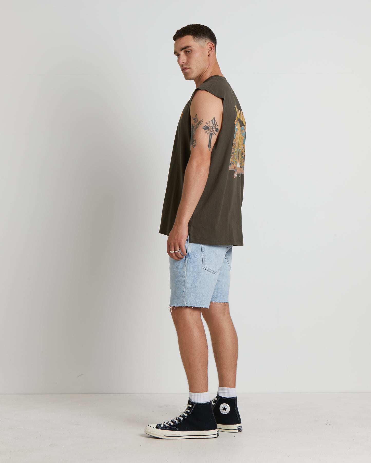 Wings Muscle Tee in Dark Slate Green