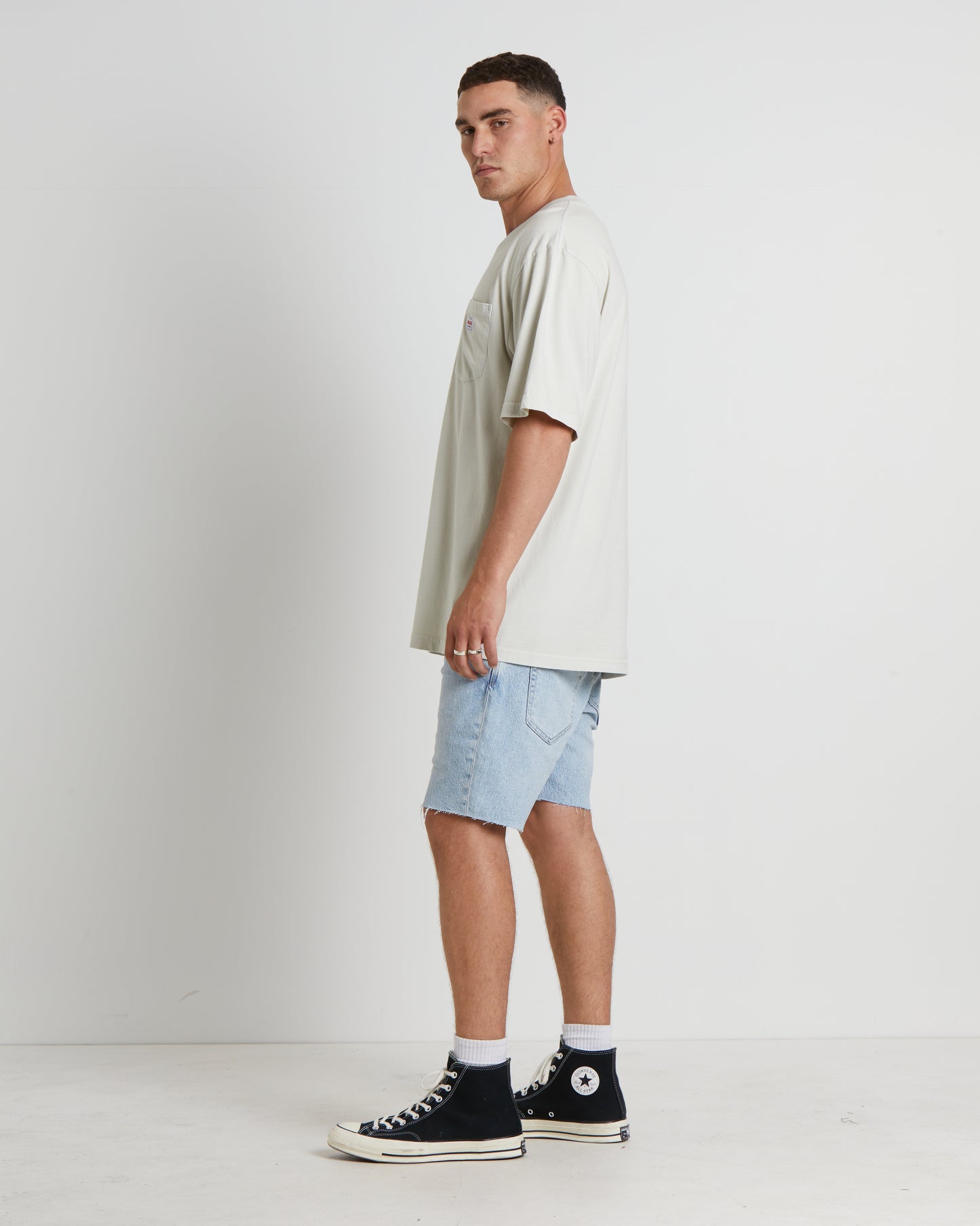 Double Rib Pocket Short Sleeve T-Shirt in Cool Grey