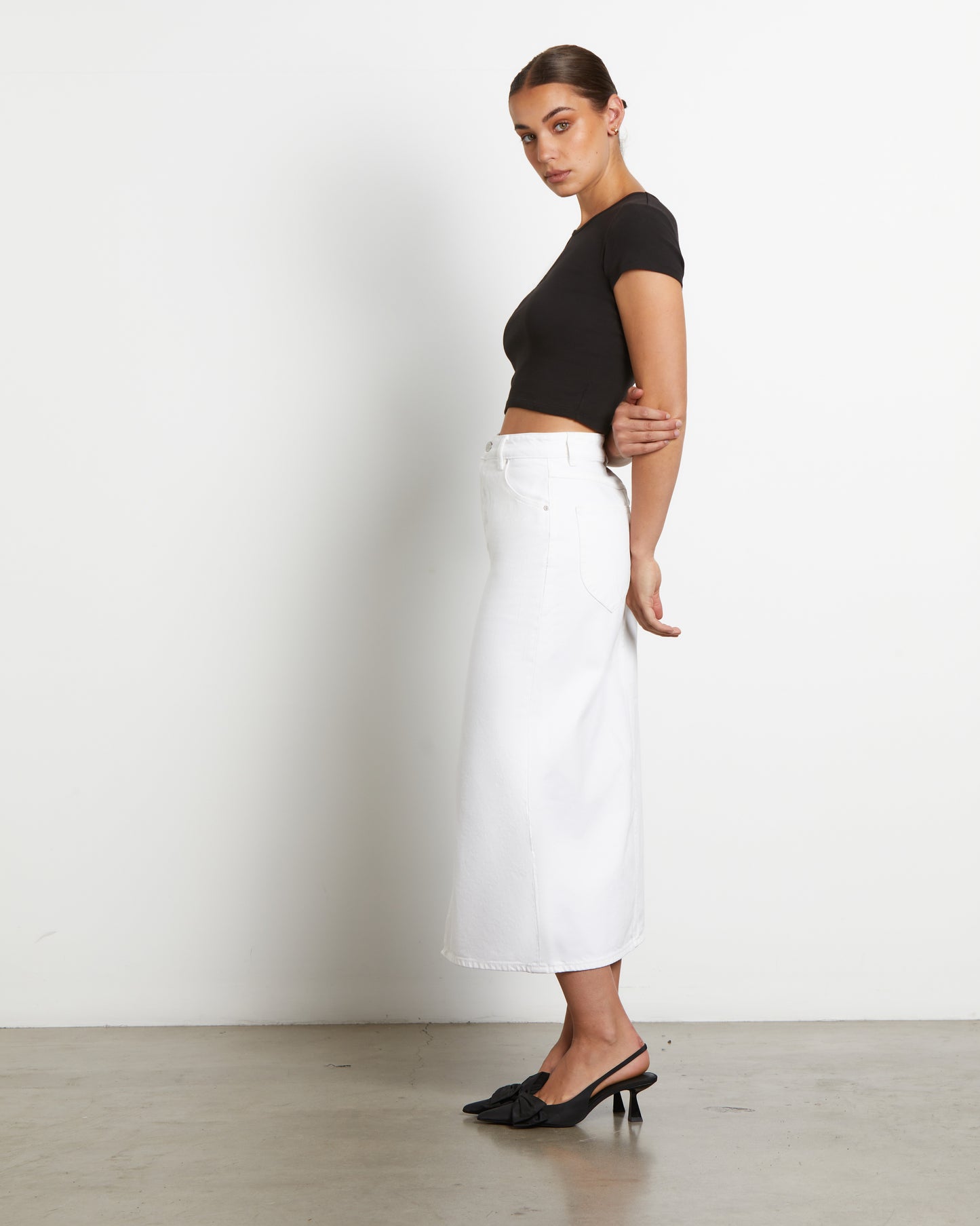 Chicago Denim Midi Skirt in White
